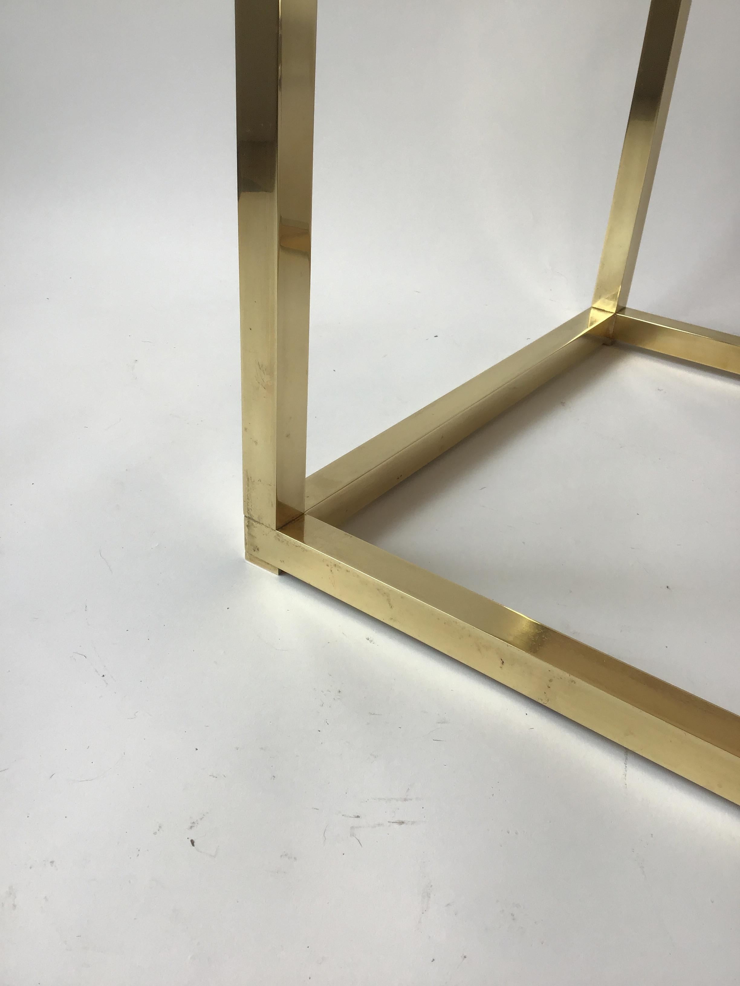 Pair of 1970s Brass Cube Tables with Marble Tops 2