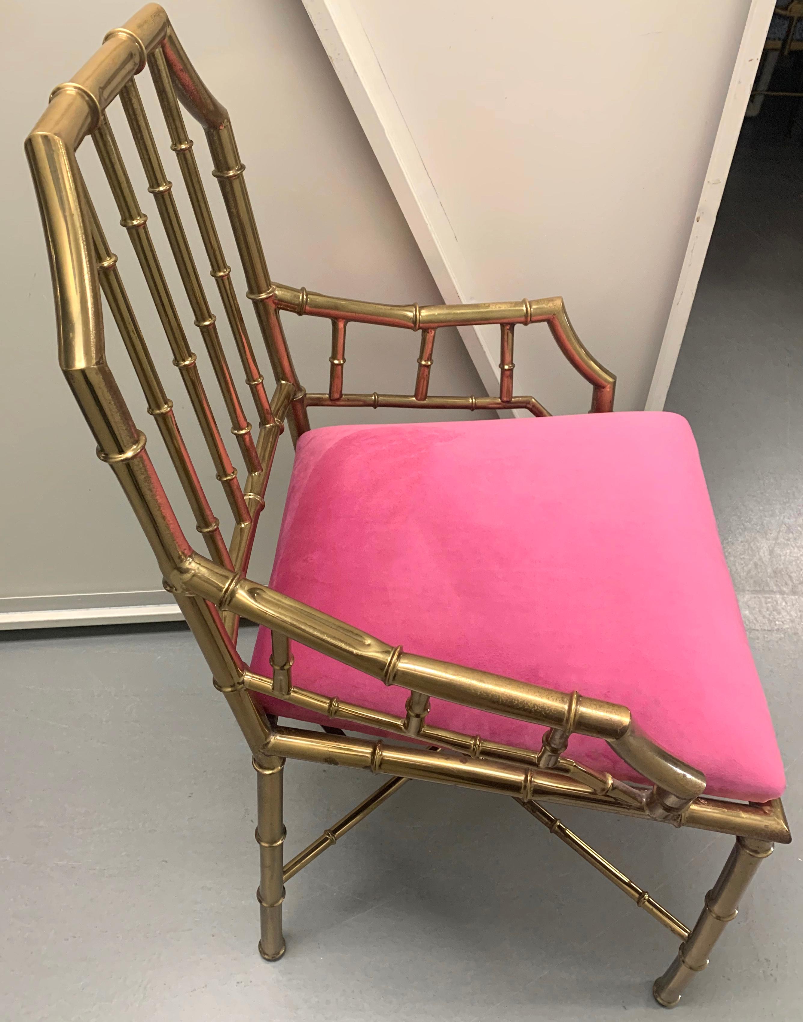 Chinoiserie Pair of 1970s Brass Faux Bamboo Armchairs