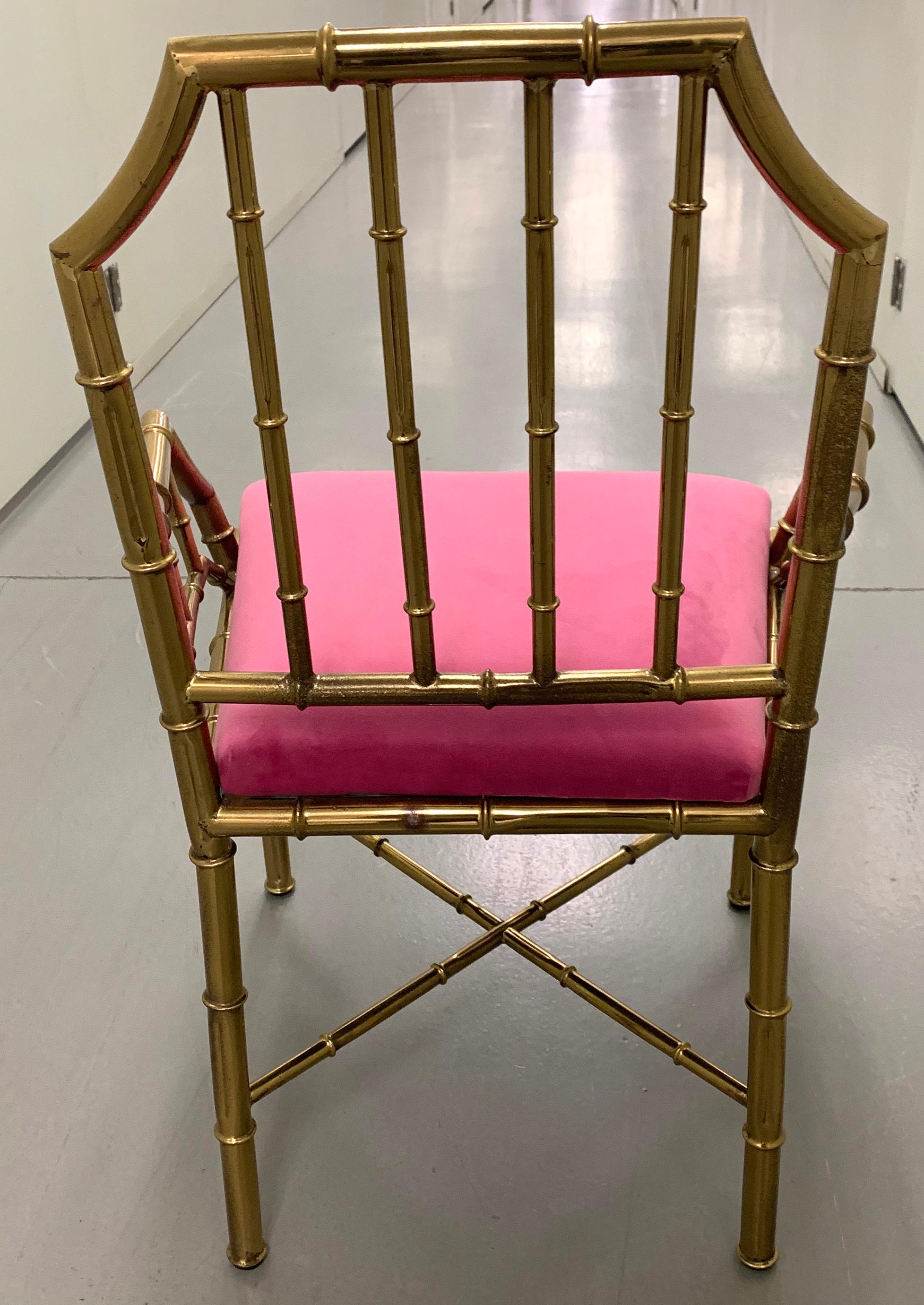 Polished Pair of 1970s Brass Faux Bamboo Armchairs