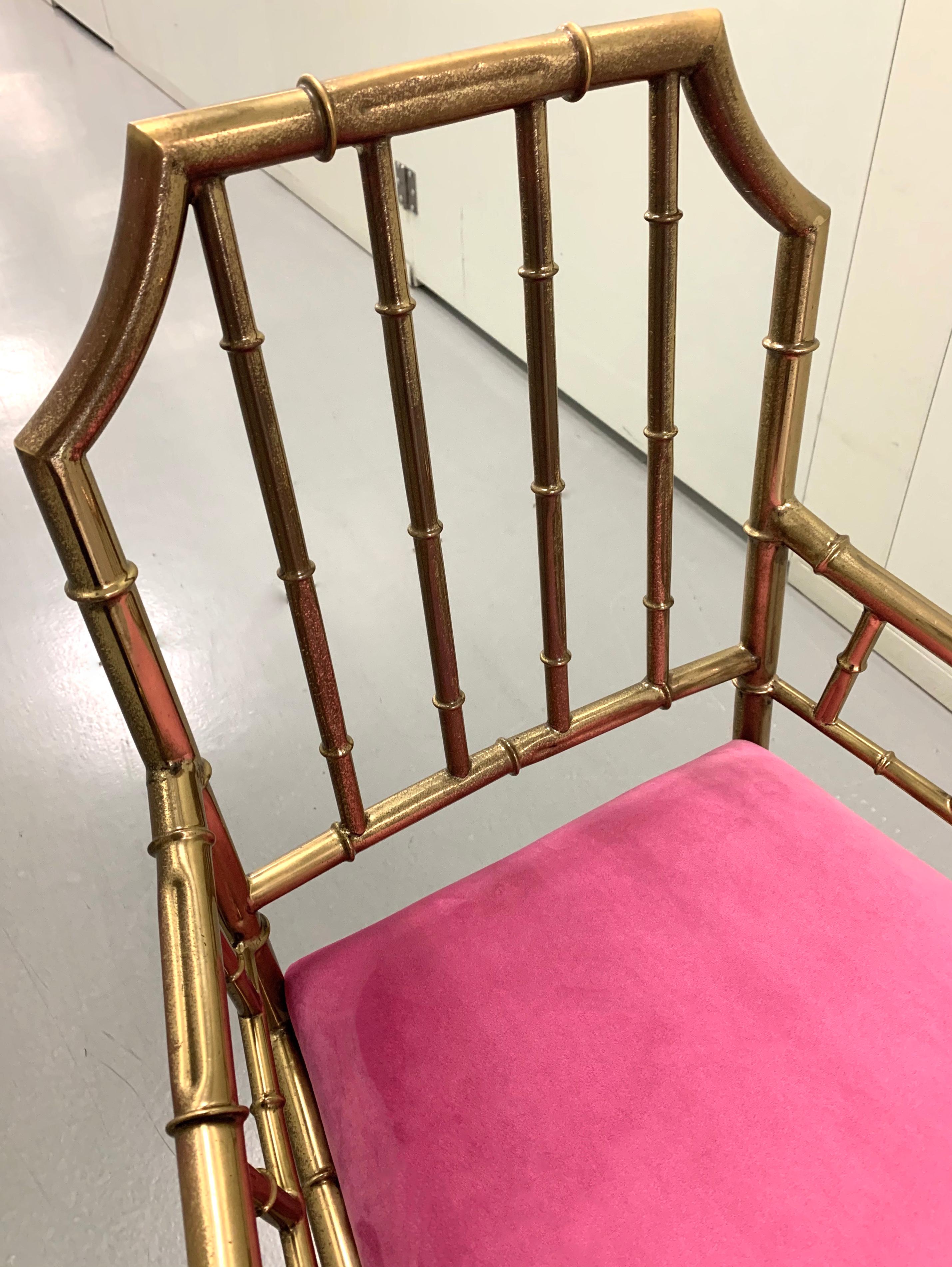 Pair of 1970s Brass Faux Bamboo Armchairs In Good Condition In Stamford, CT