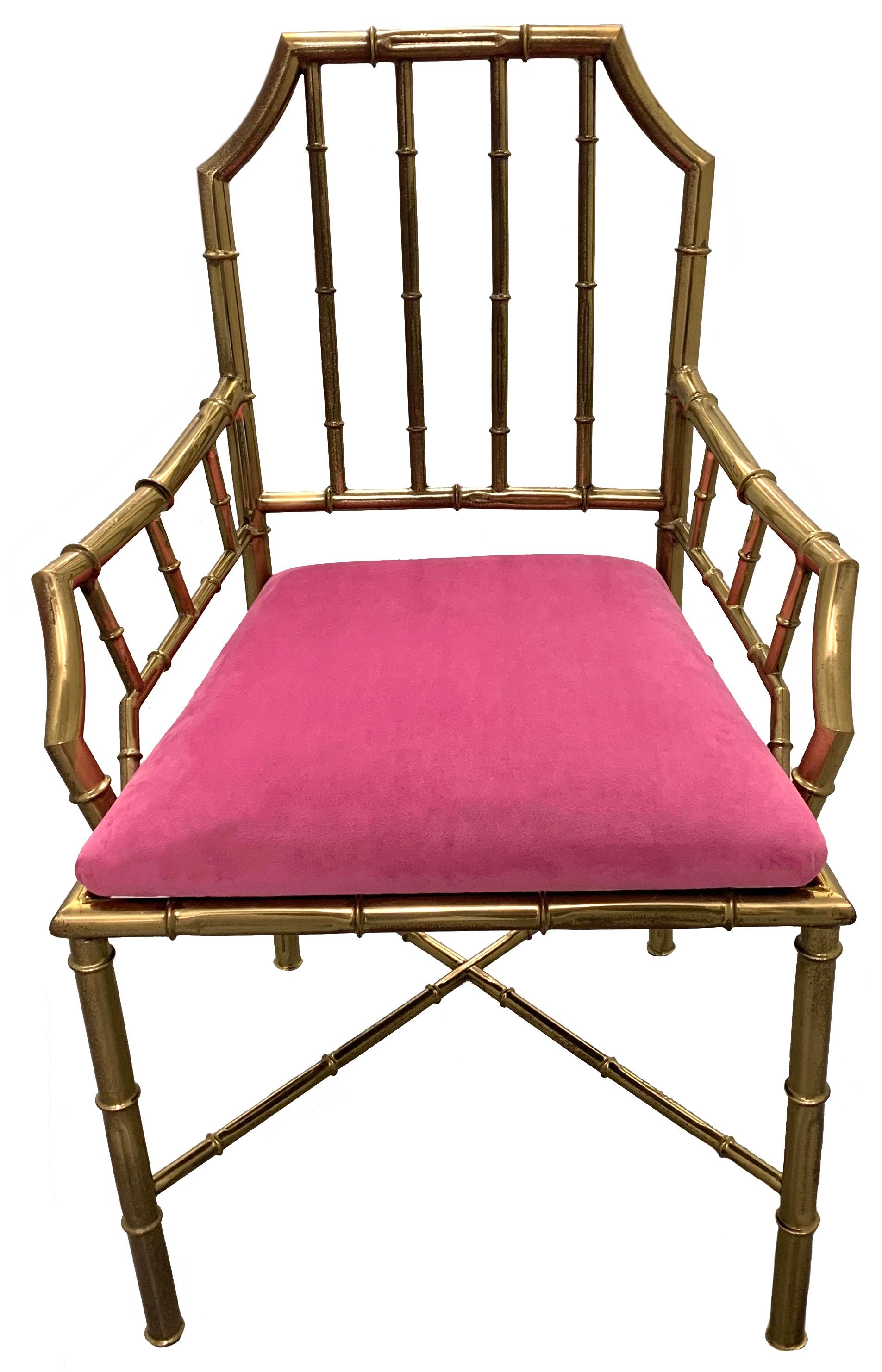 Late 20th Century Pair of 1970s Brass Faux Bamboo Armchairs