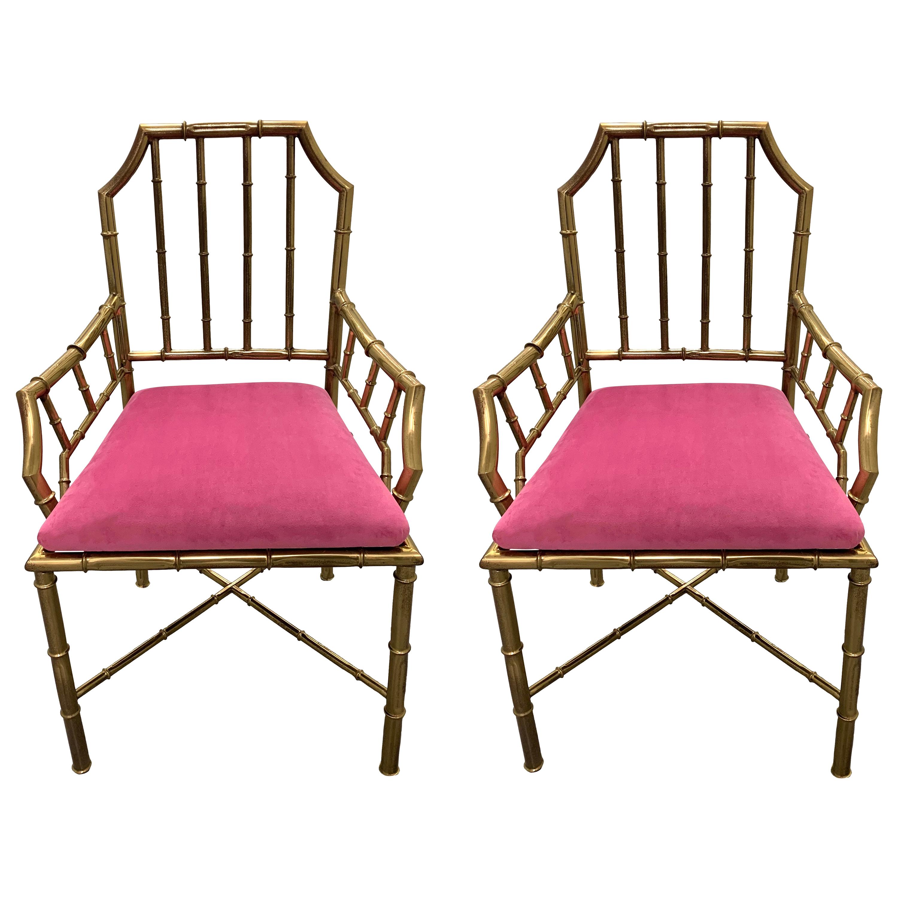 Pair of 1970s Brass Faux Bamboo Armchairs
