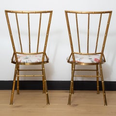 Pair of 1970s Brass Faux Cane Side Chairs