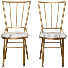 Pair of 1970s Brass Faux Cane Side Chairs
