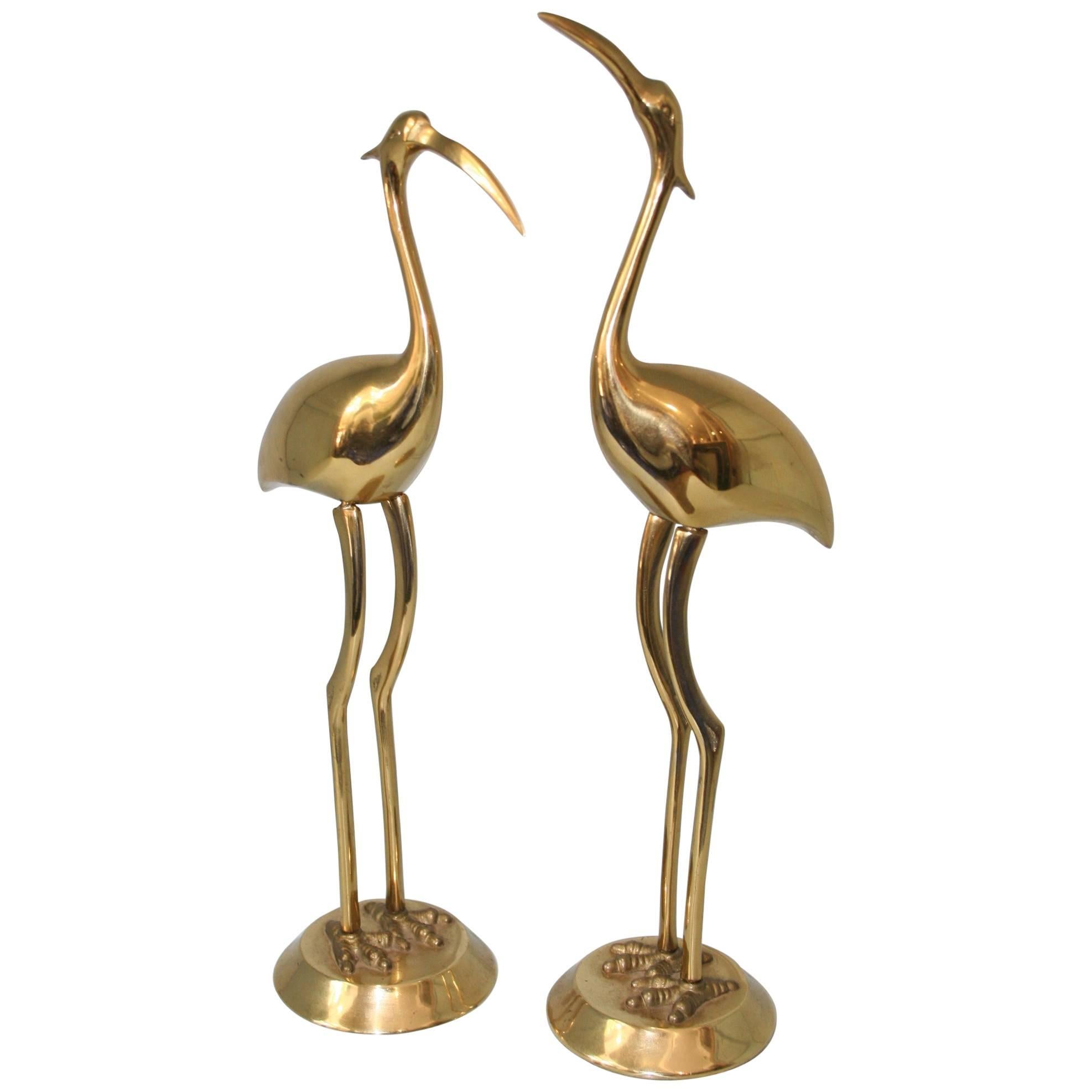 Pair of 1970s Brass Herons