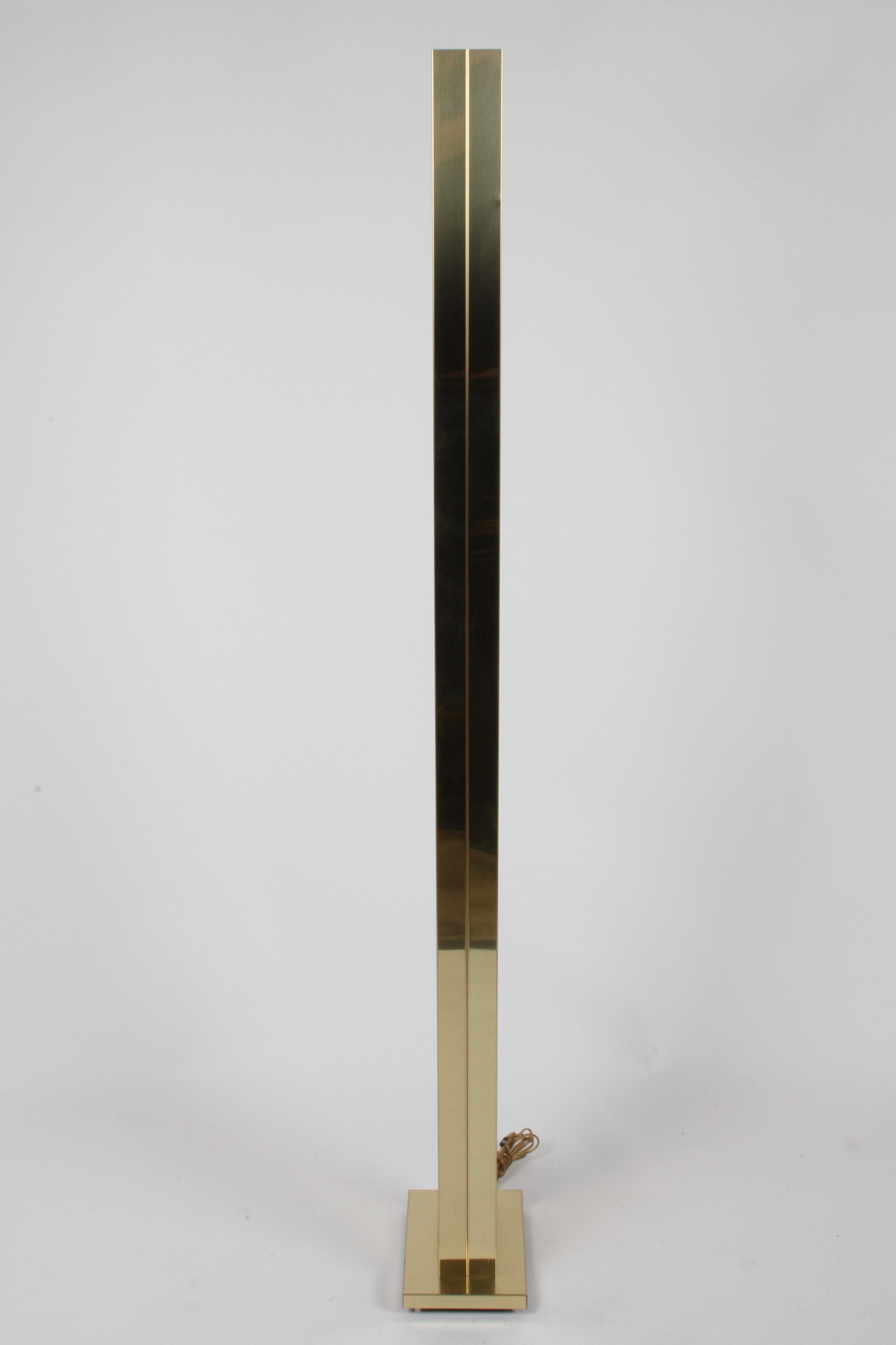 American Pair of 1970s Brass Monolith Skyscraper Torchiere Floor Lamps by Casella