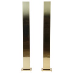 Pair of 1970s Brass Monolith Skyscraper Torchiere Floor Lamps by Casella