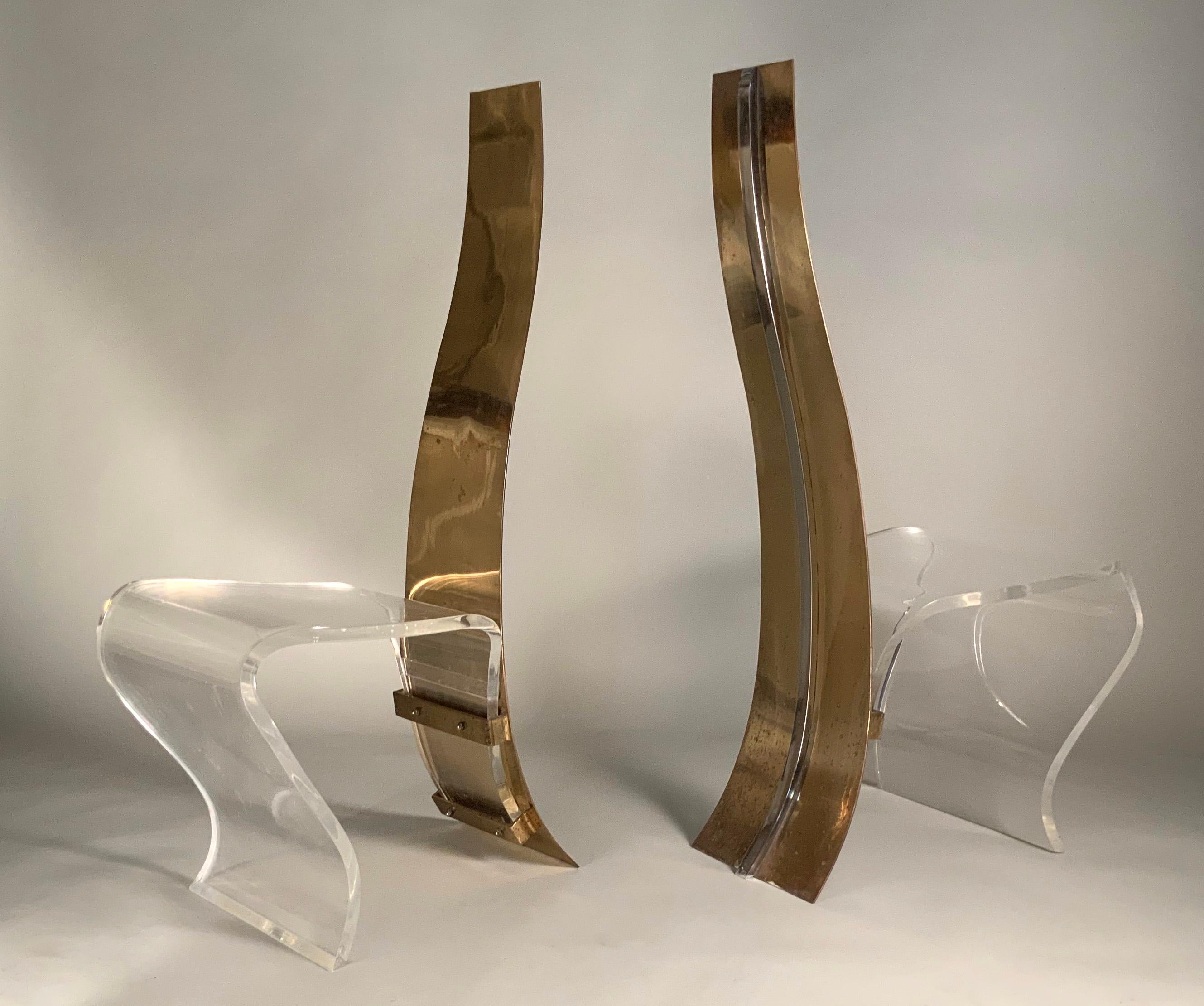 Pair of 1970s Brass, Steel and Lucite Chairs 6