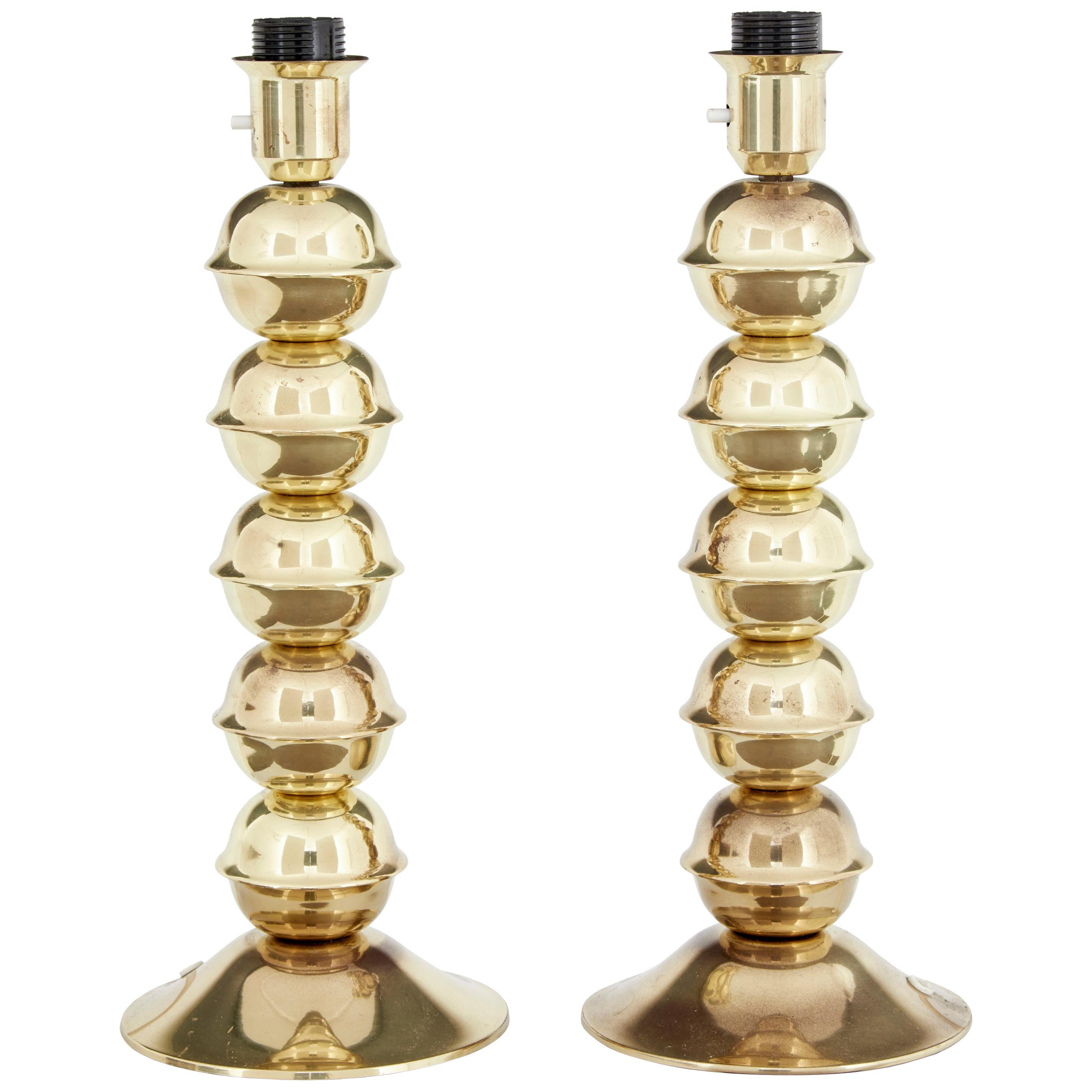 Pair of 1970s Brass Table Lamps by Elamatur Kosta