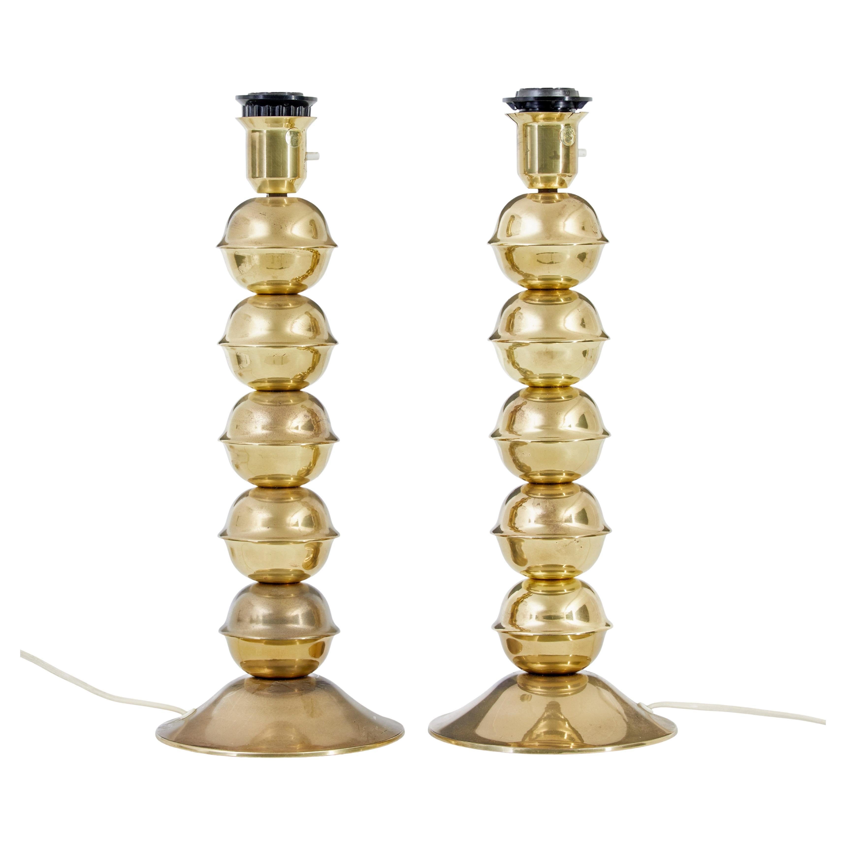 Pair of 1970’s brass table lamps by Elamatur Kosta For Sale