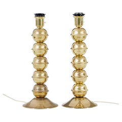 Vintage Pair of 1970’s brass table lamps by Elamatur Kosta