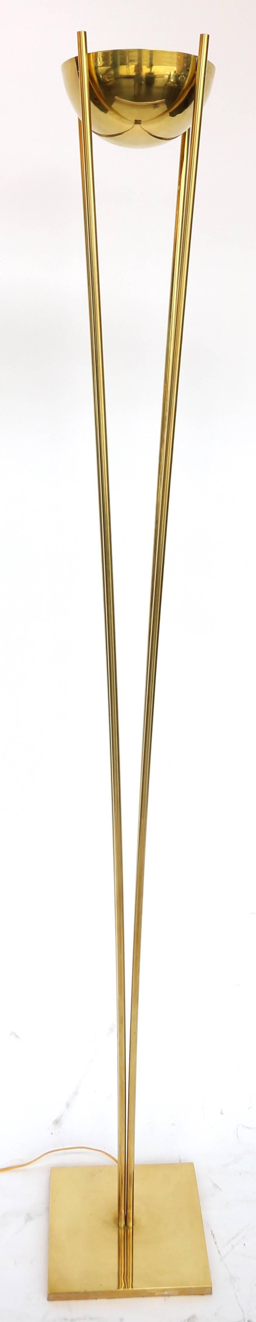 Mid-Century Modern Pair of 1970s Brass Torchères Floor Lamps