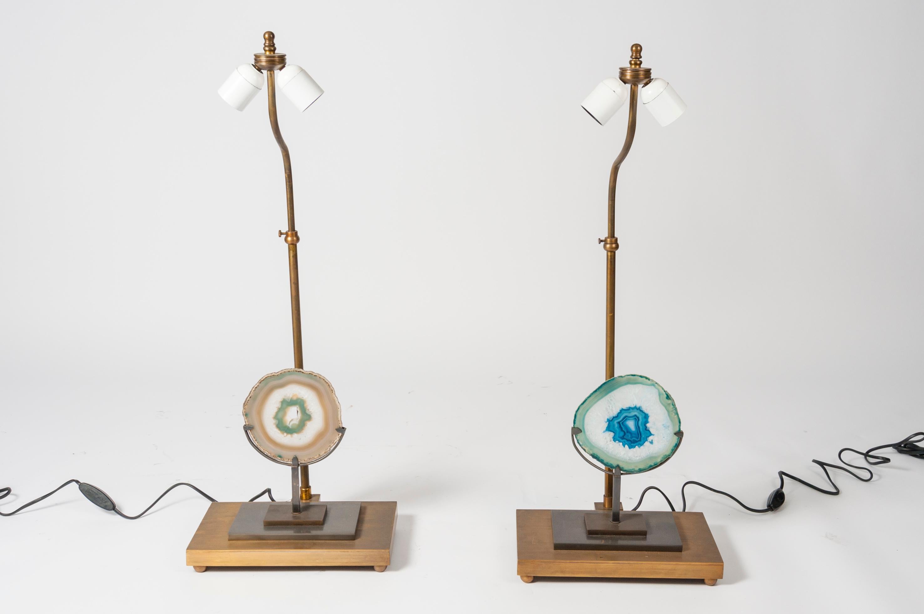 Lampen aus Bronze und Achat aus den 1970er Jahren im Stil von Willy Daro, Paar (Ende des 20. Jahrhunderts) im Angebot
