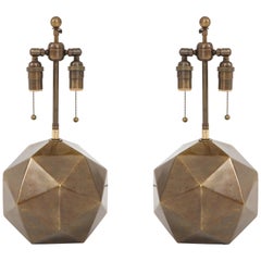 Pair of 1970s Bronze Faceted Lamps by Westwood Industries