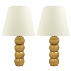 Pair of 1970s Bronze Stacking Ball Table Lamps