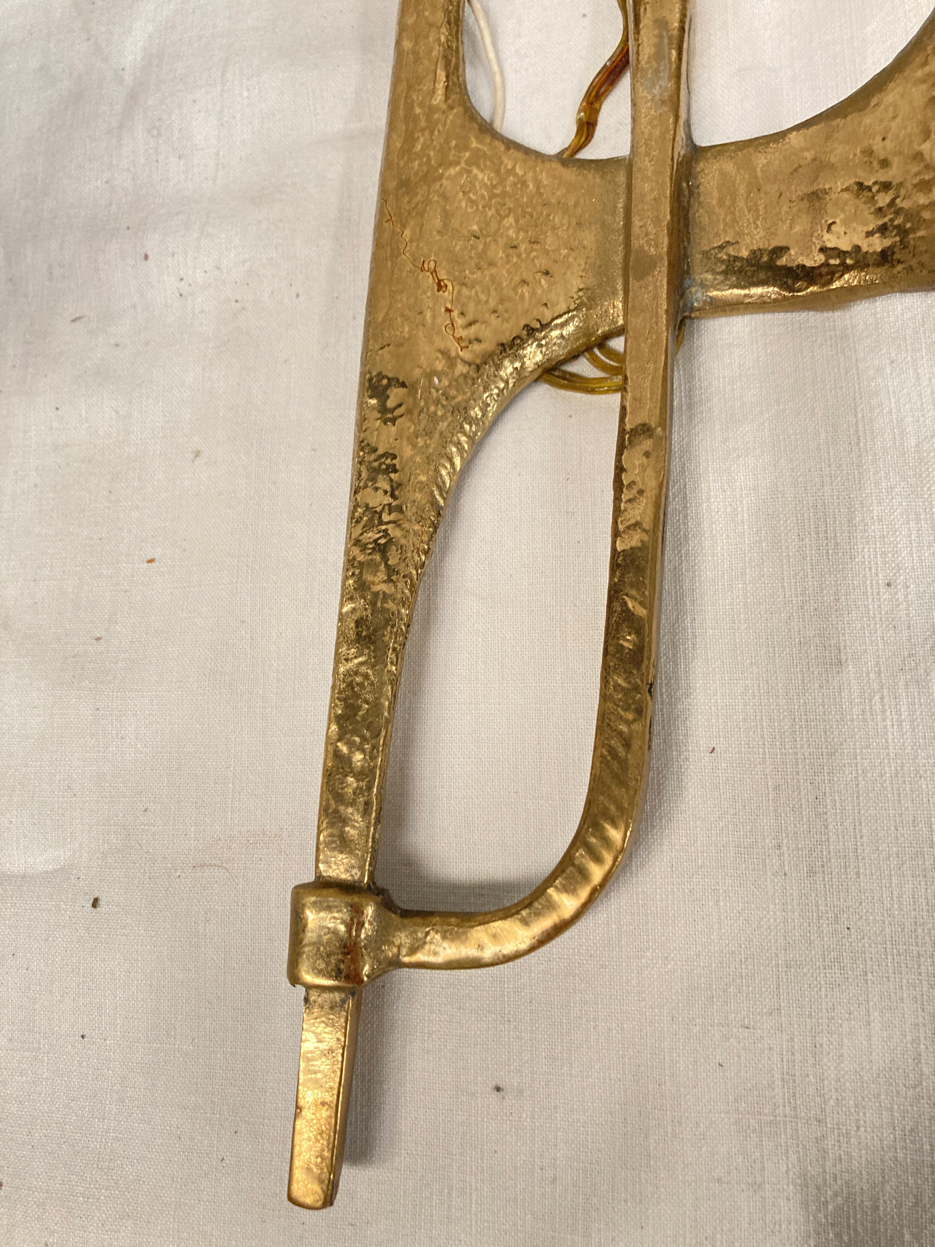 Late 20th Century Pair of 1970's Brutalist bronze sconces For Sale