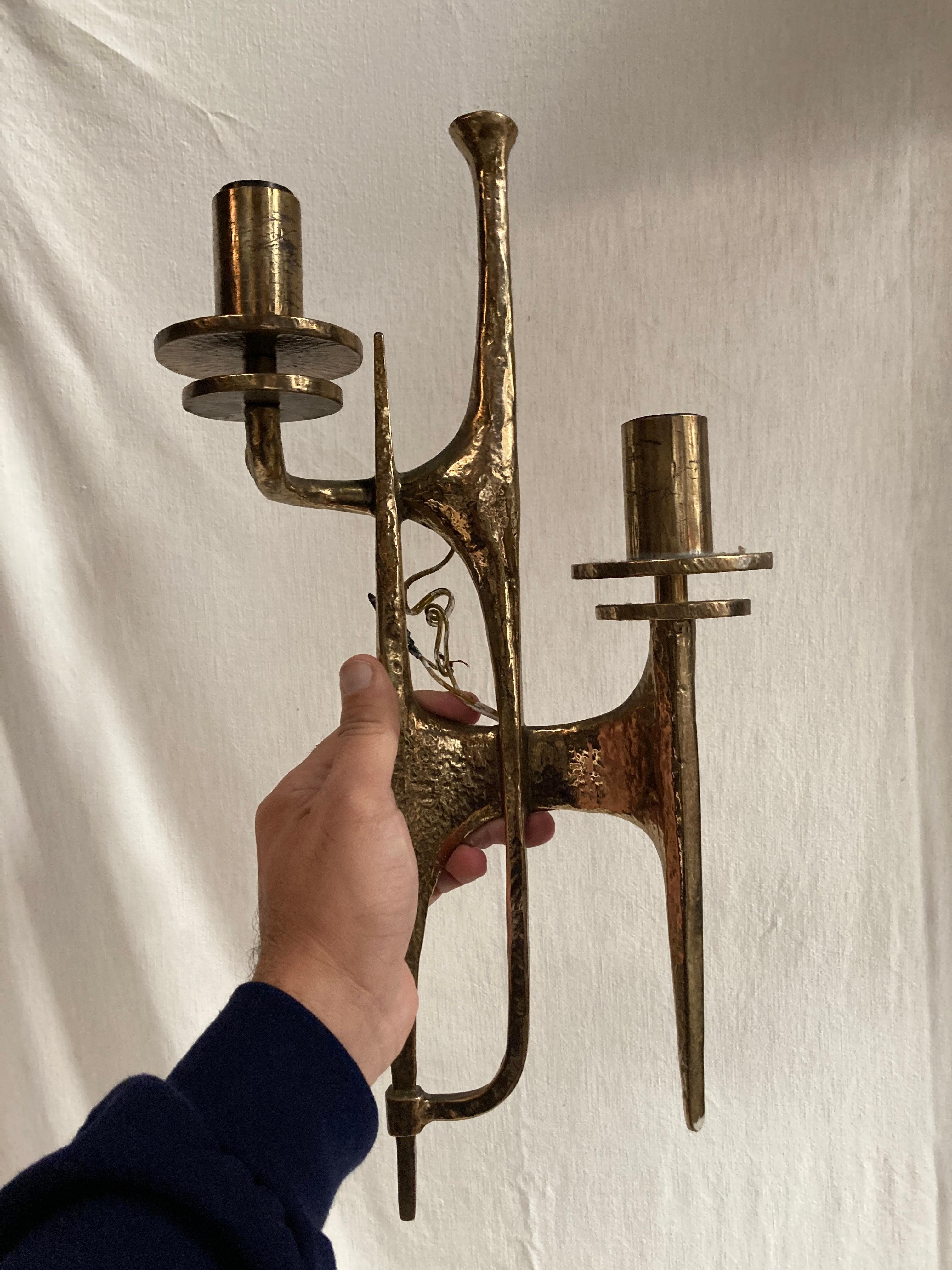 Pair of 1970's Brutalist bronze sconces For Sale 1