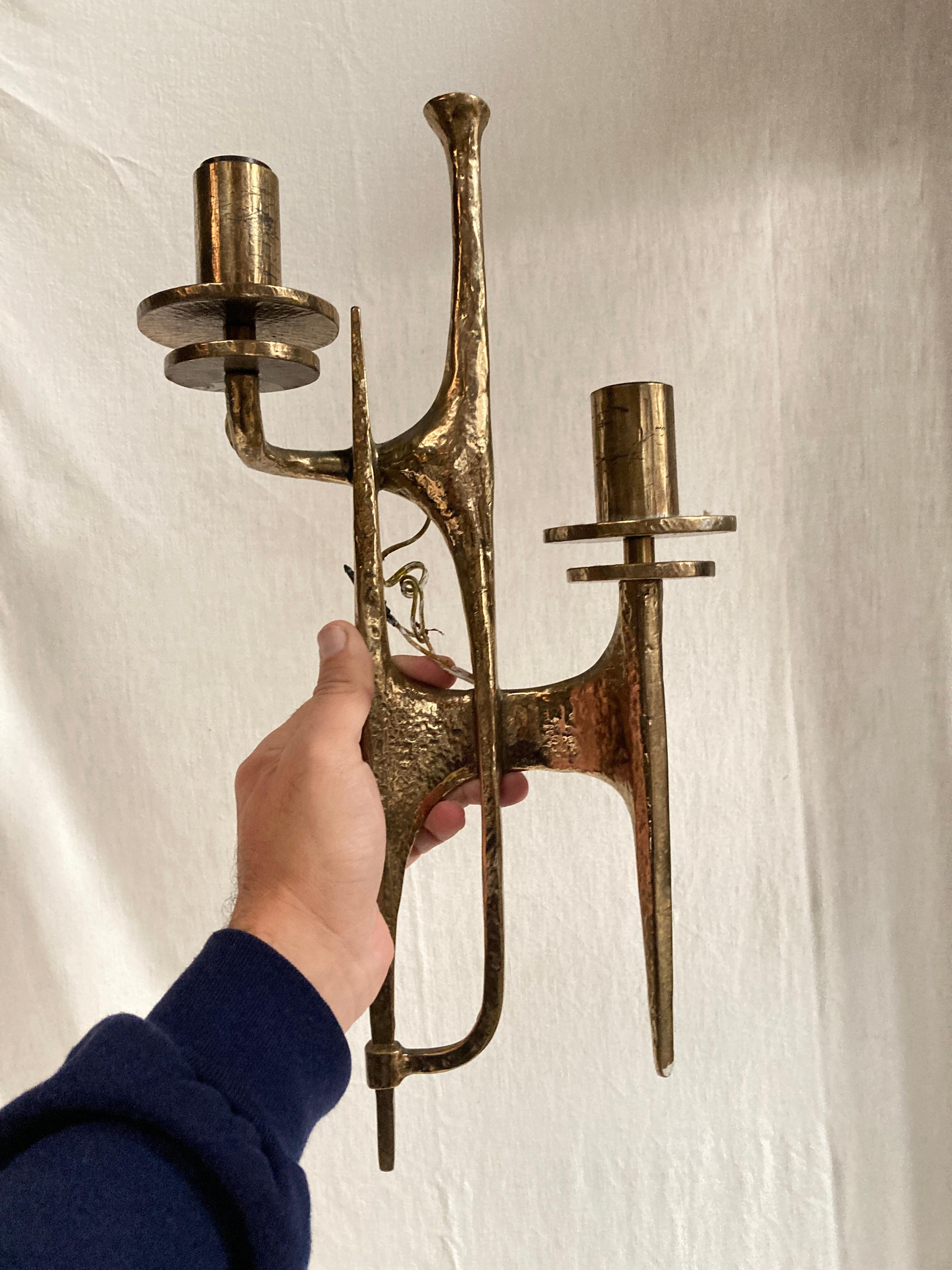 Pair of 1970's Brutalist bronze sconces For Sale 2