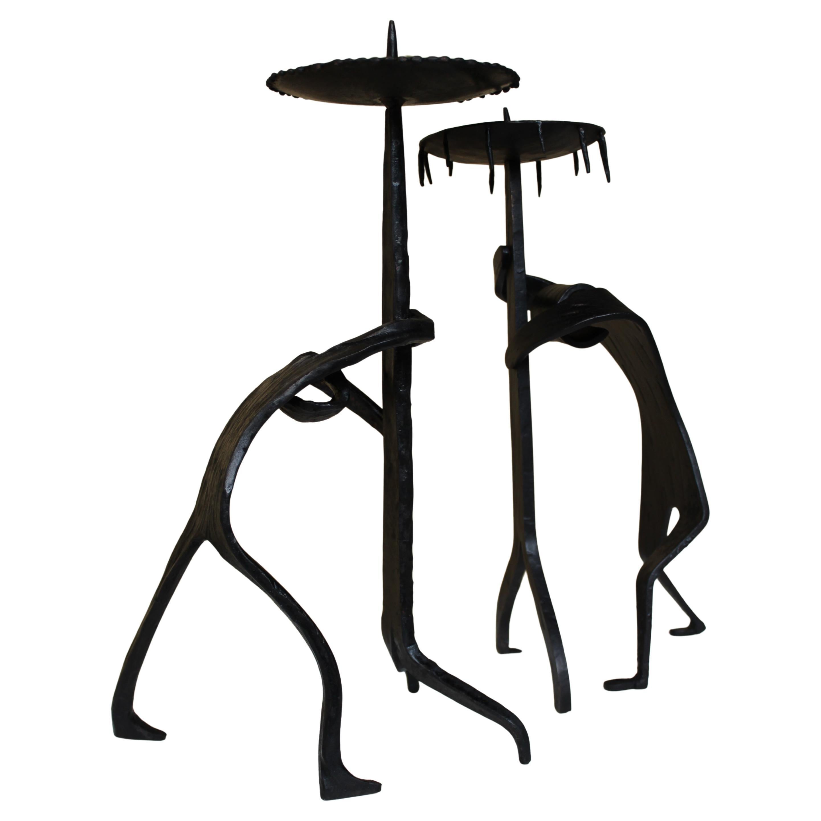 Coppia di portacandele brutalisti degli anni '70