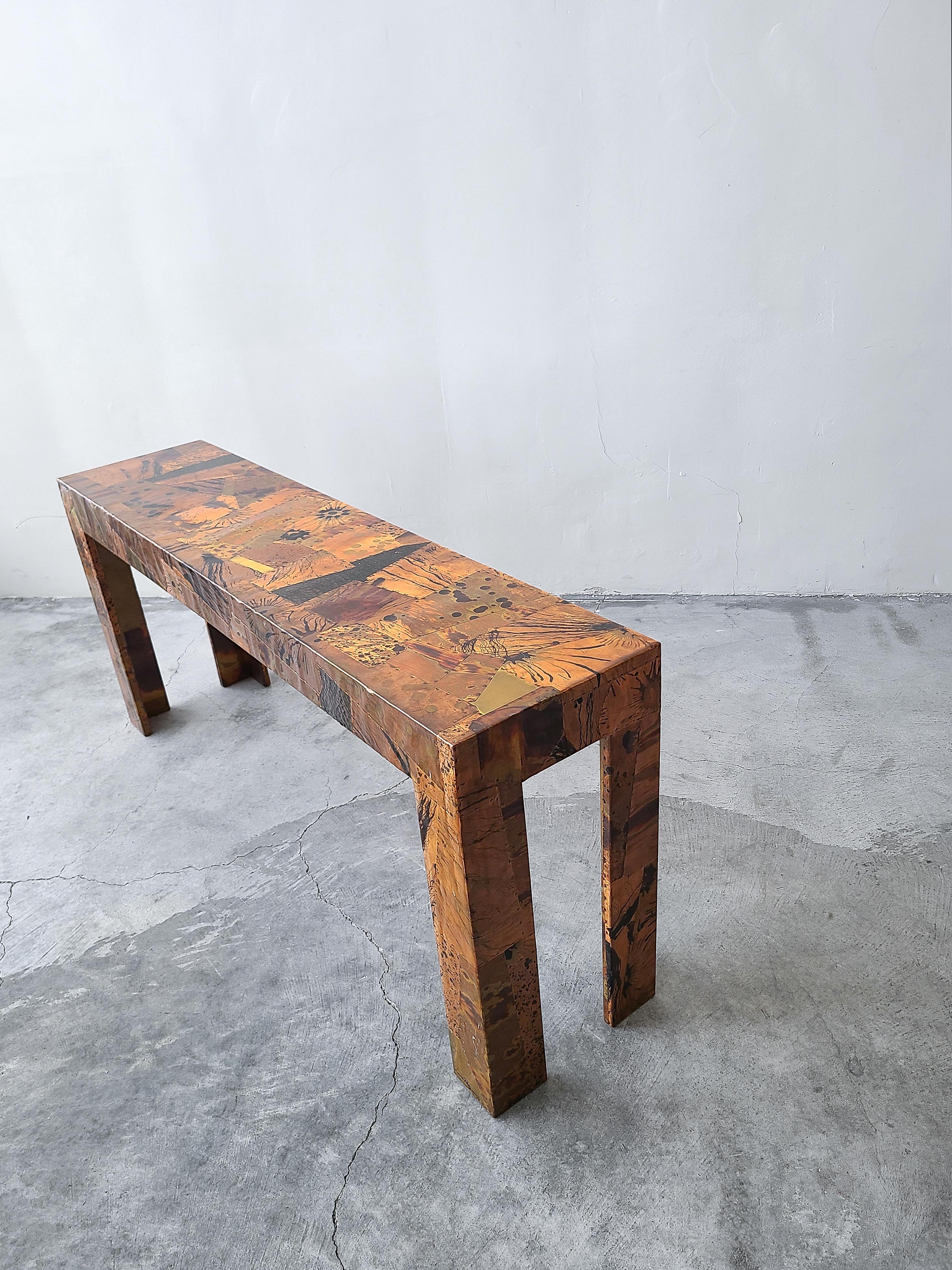 20th Century Pair of 1970s Brutalist Copper Patchwork Console Tables