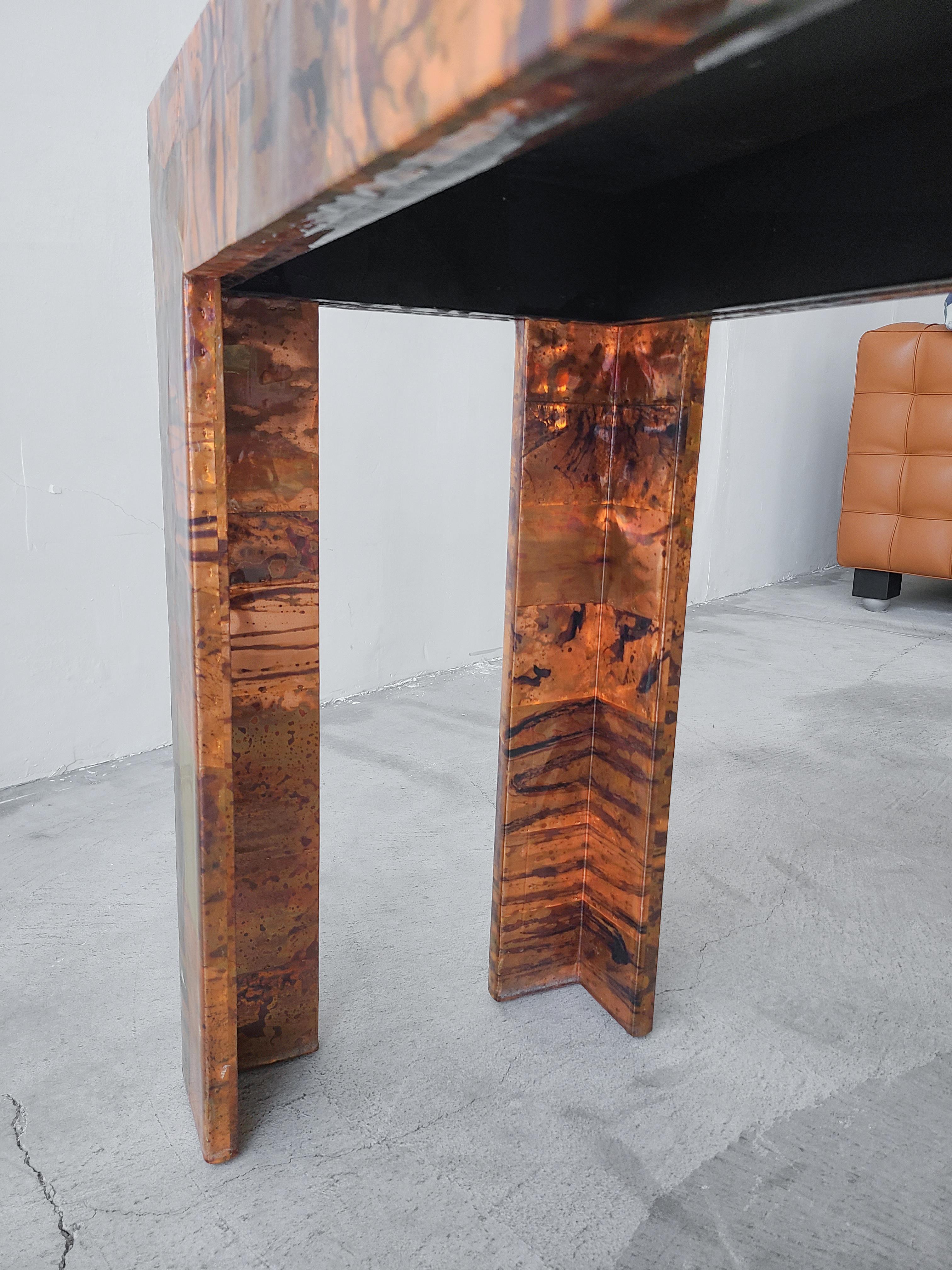 Pair of 1970s Brutalist Copper Patchwork Console Tables 4
