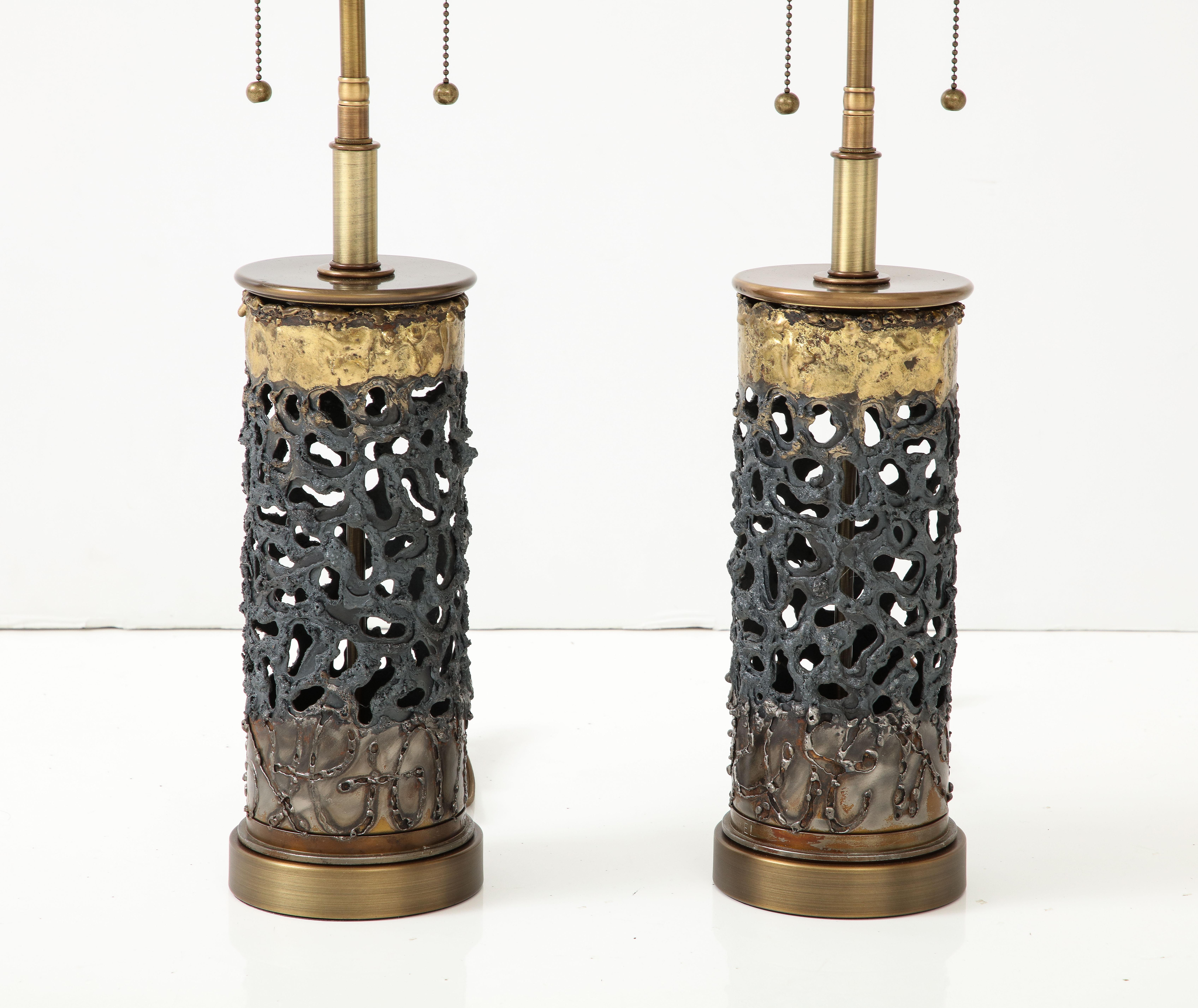 French Pair of 1970's Brutalist Lamps. For Sale