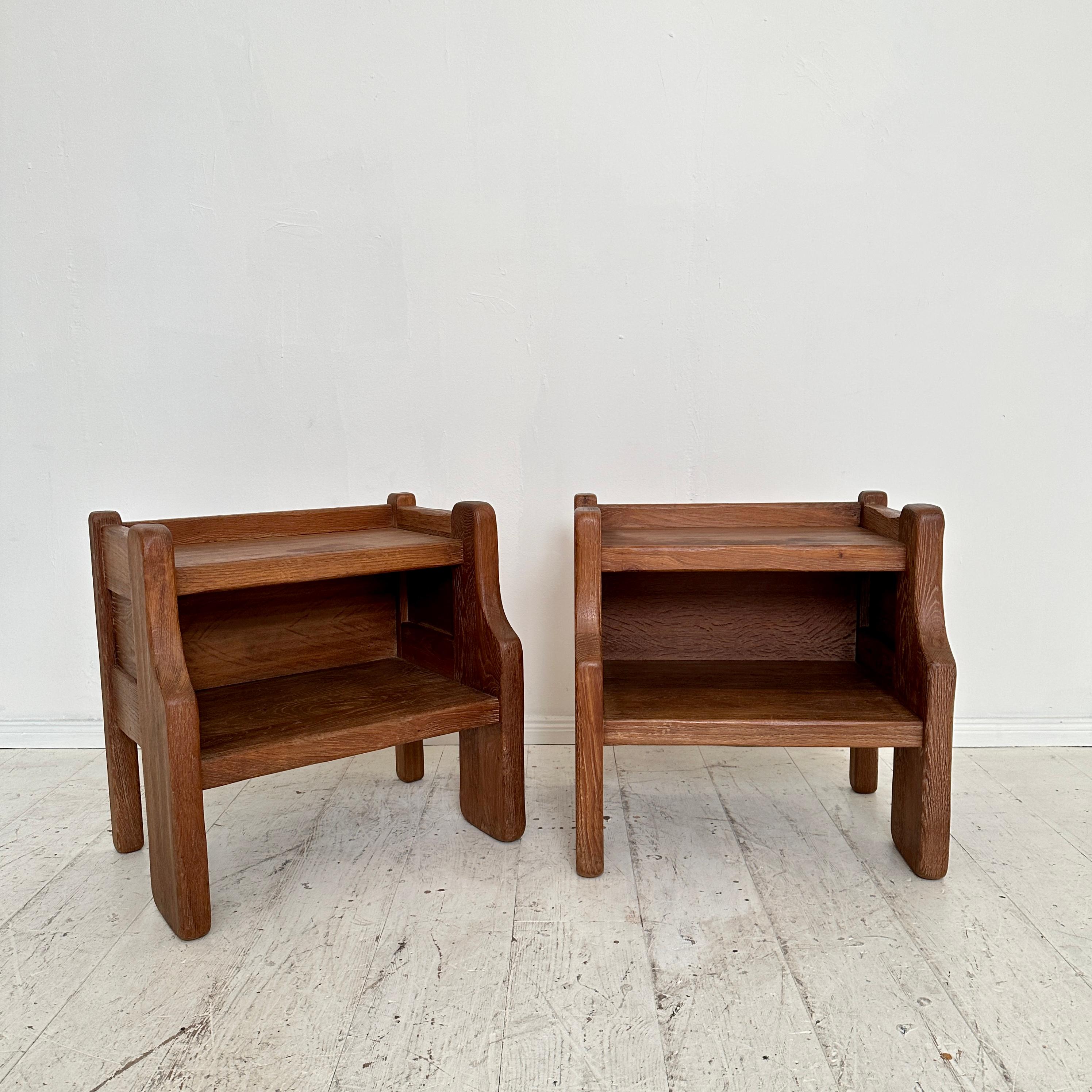Late 20th Century Pair of 1970s Brutalist Night Stands in washed Oak by de Puydt, Belgium ca. 1974