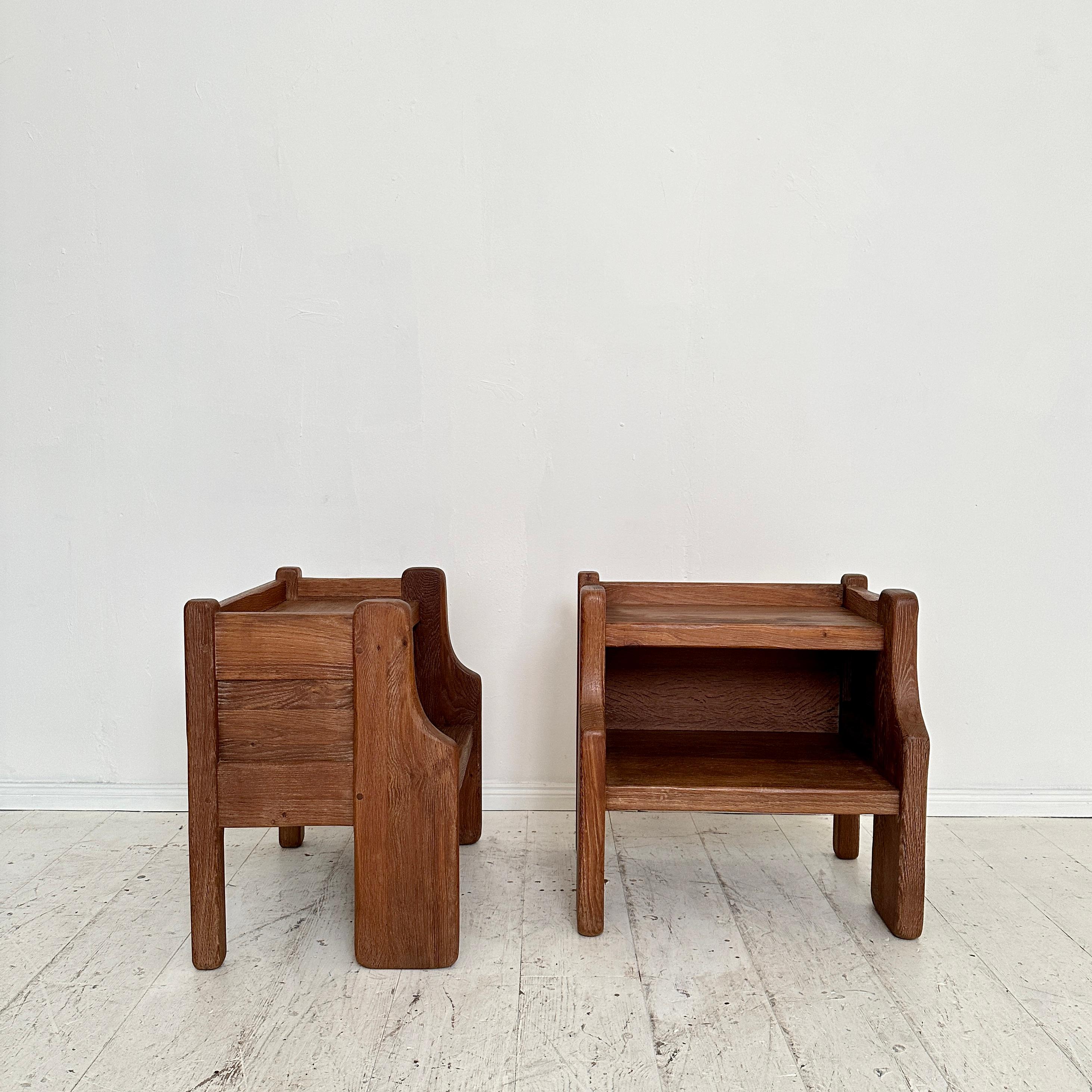 Pair of 1970s Brutalist Night Stands in washed Oak by de Puydt, Belgium ca. 1974 1