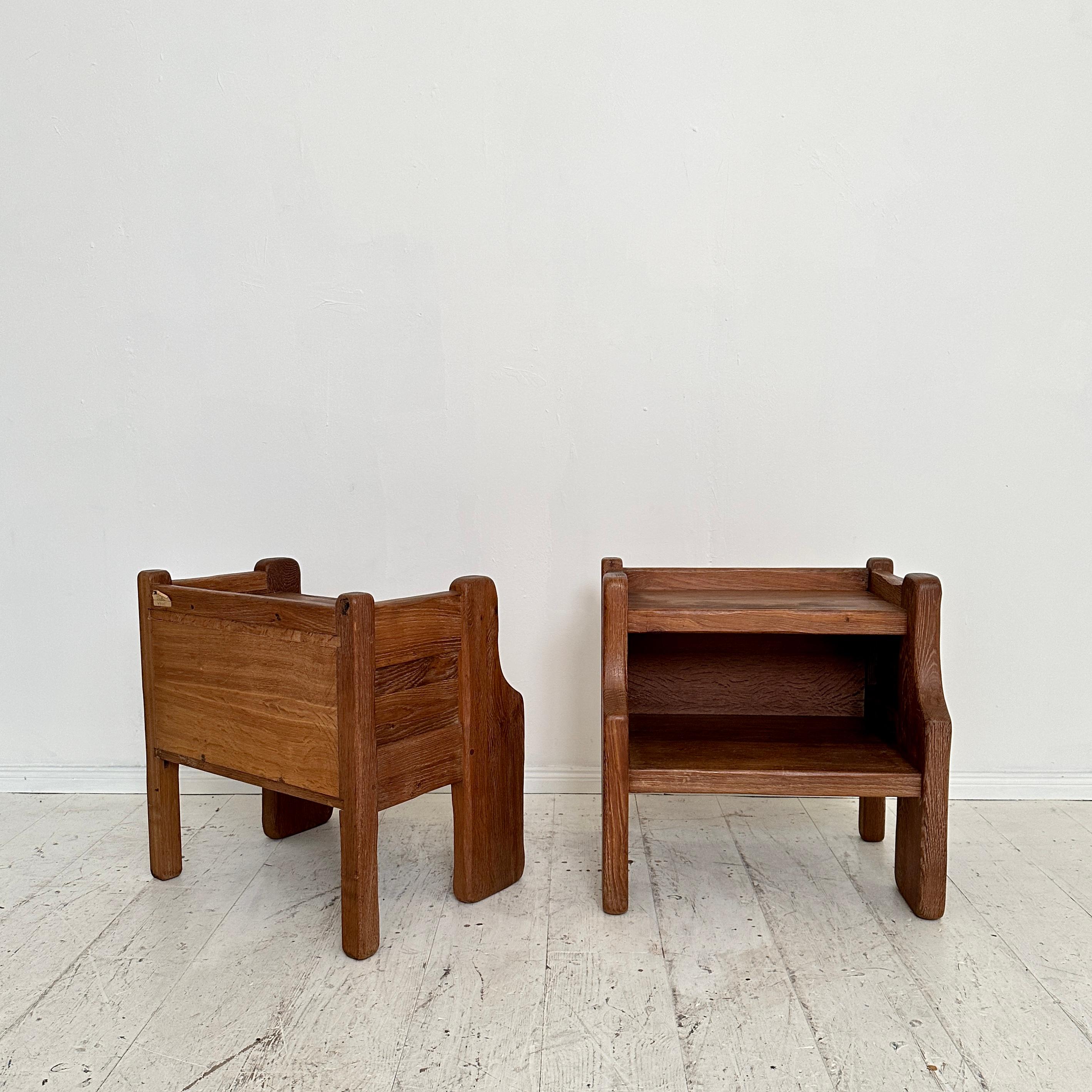 Pair of 1970s Brutalist Night Stands in washed Oak by de Puydt, Belgium ca. 1974 2