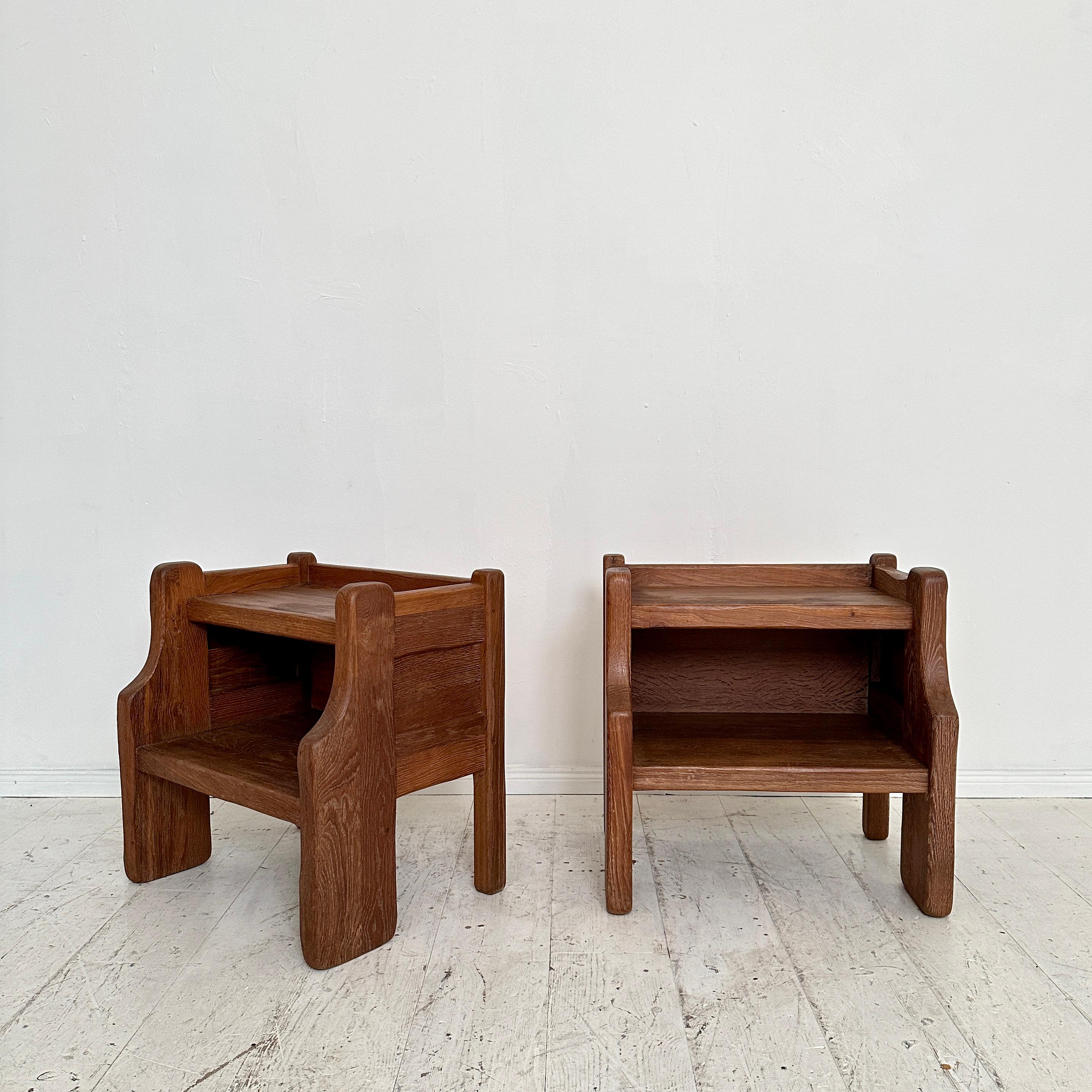 Pair of 1970s Brutalist Night Stands in washed Oak by de Puydt, Belgium ca. 1974 3