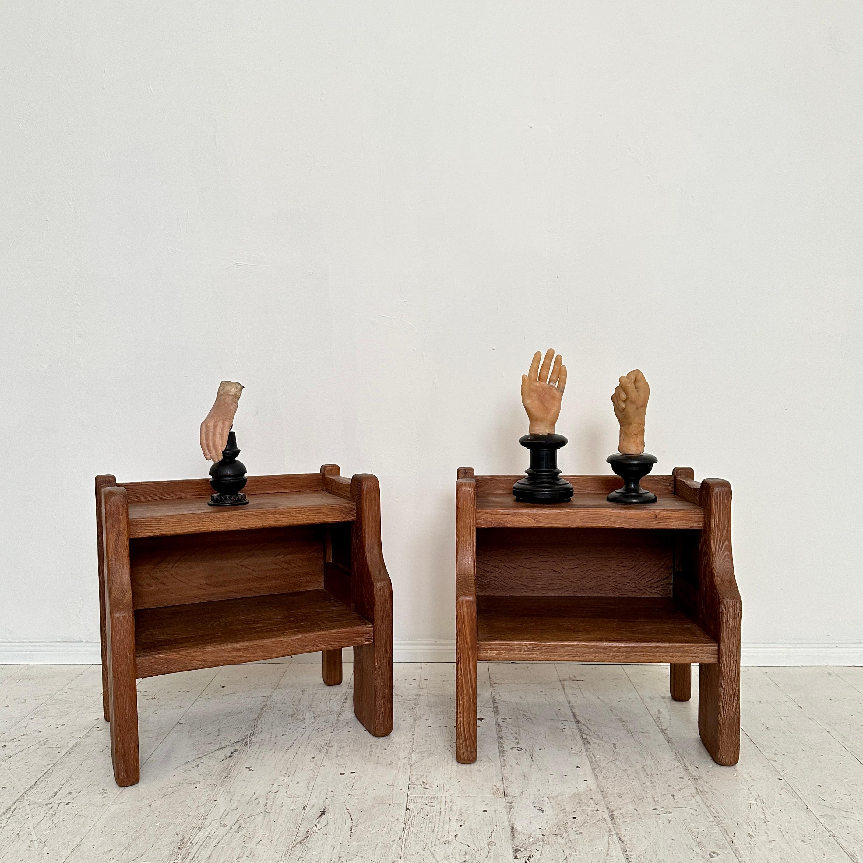 Pair of 1970s Brutalist Night Stands in washed Oak by de Puydt, Belgium ca. 1974 4