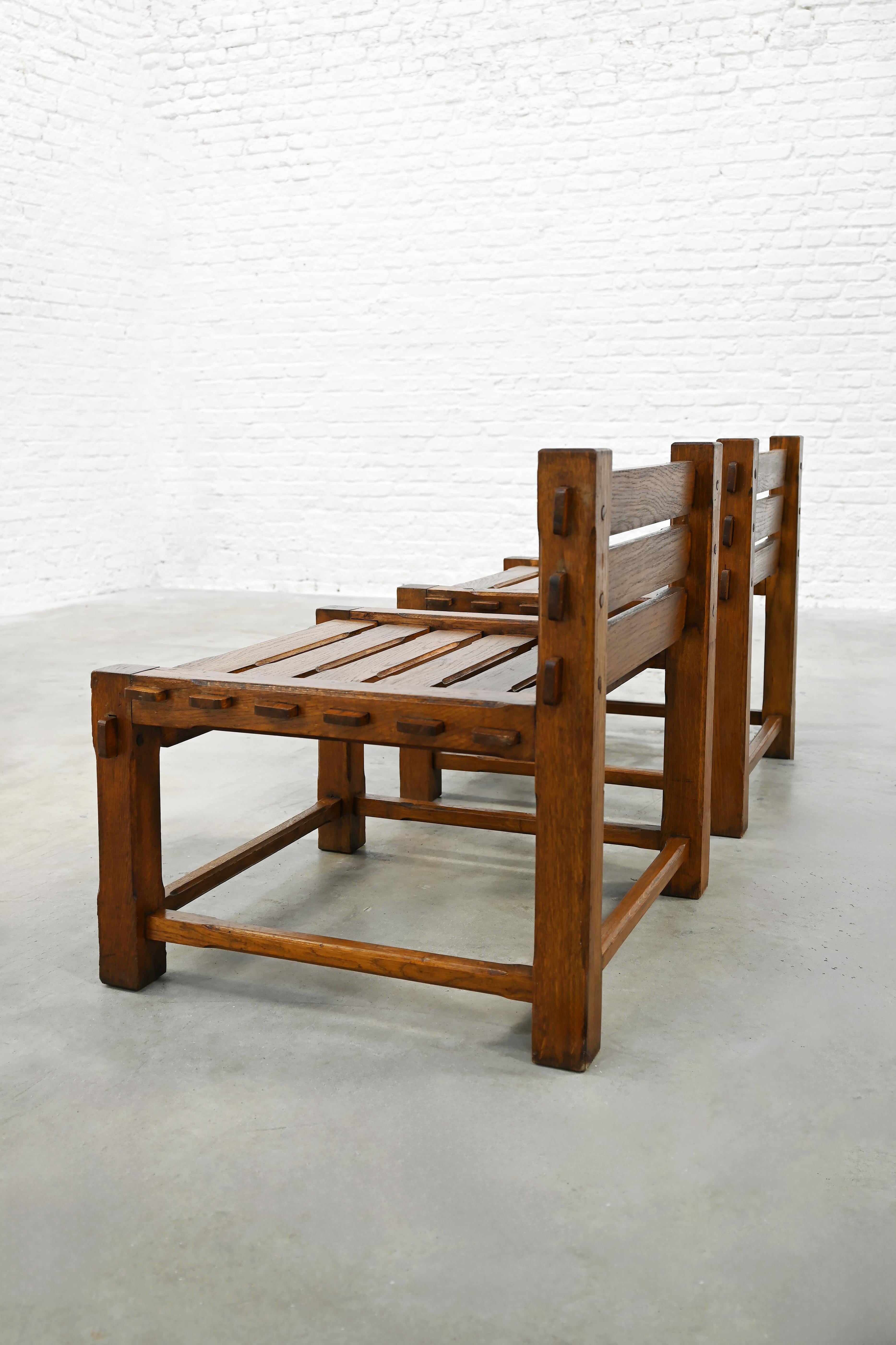 Pair of 1970s Brutalist Solid Oak Side Chairs For Sale 6