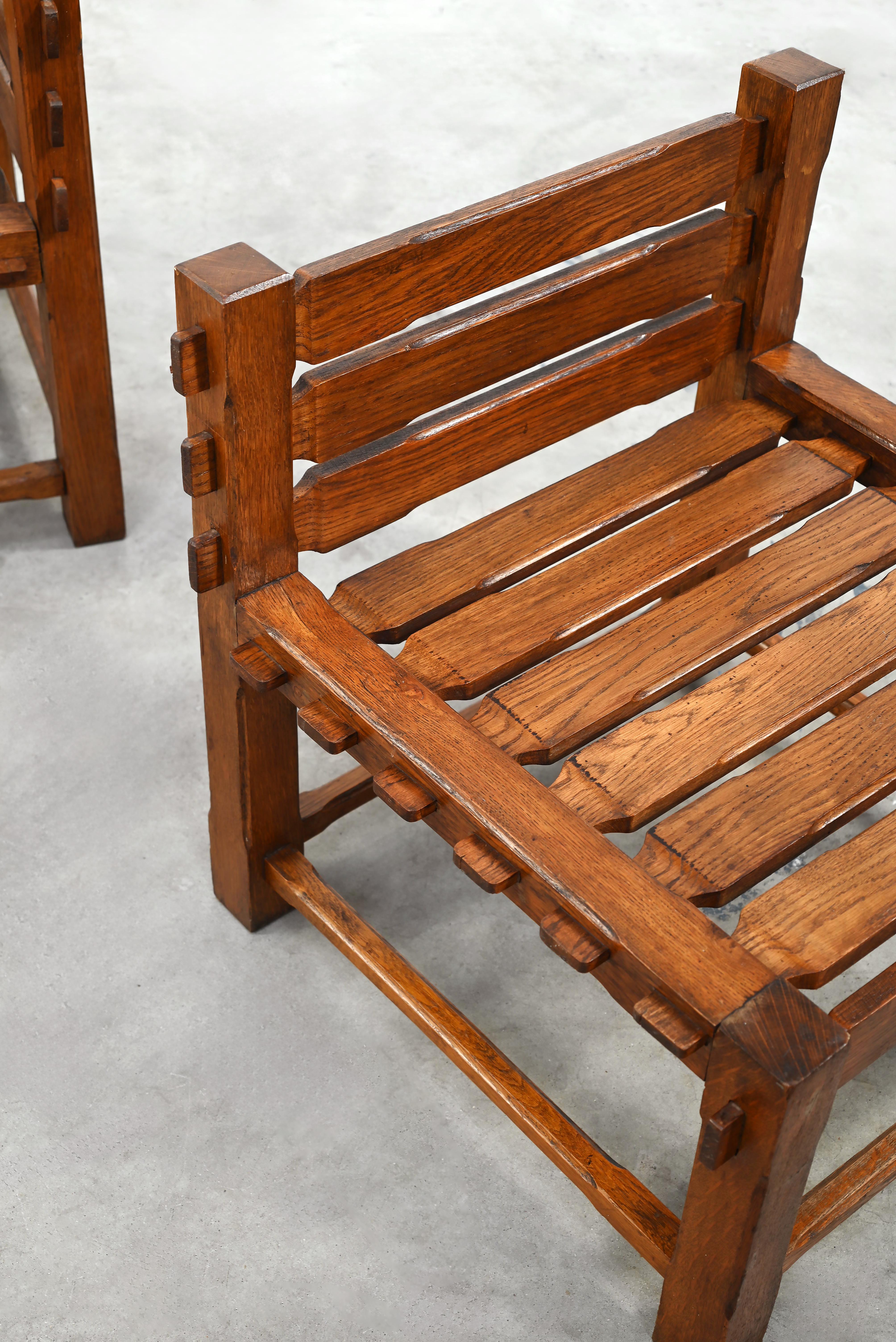 Pair of 1970s Brutalist Solid Oak Side Chairs For Sale 8