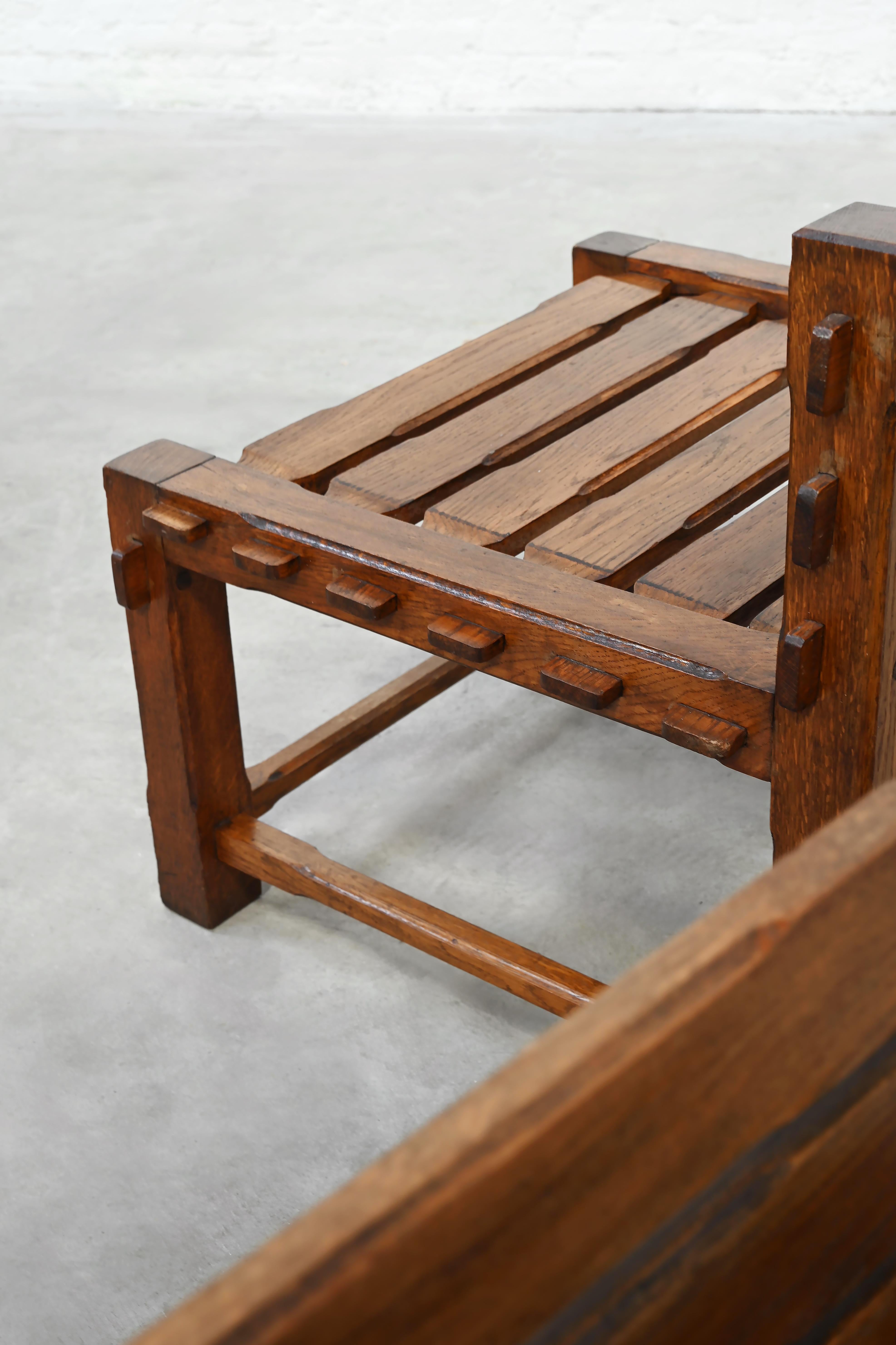 Pair of 1970s Brutalist Solid Oak Side Chairs For Sale 1