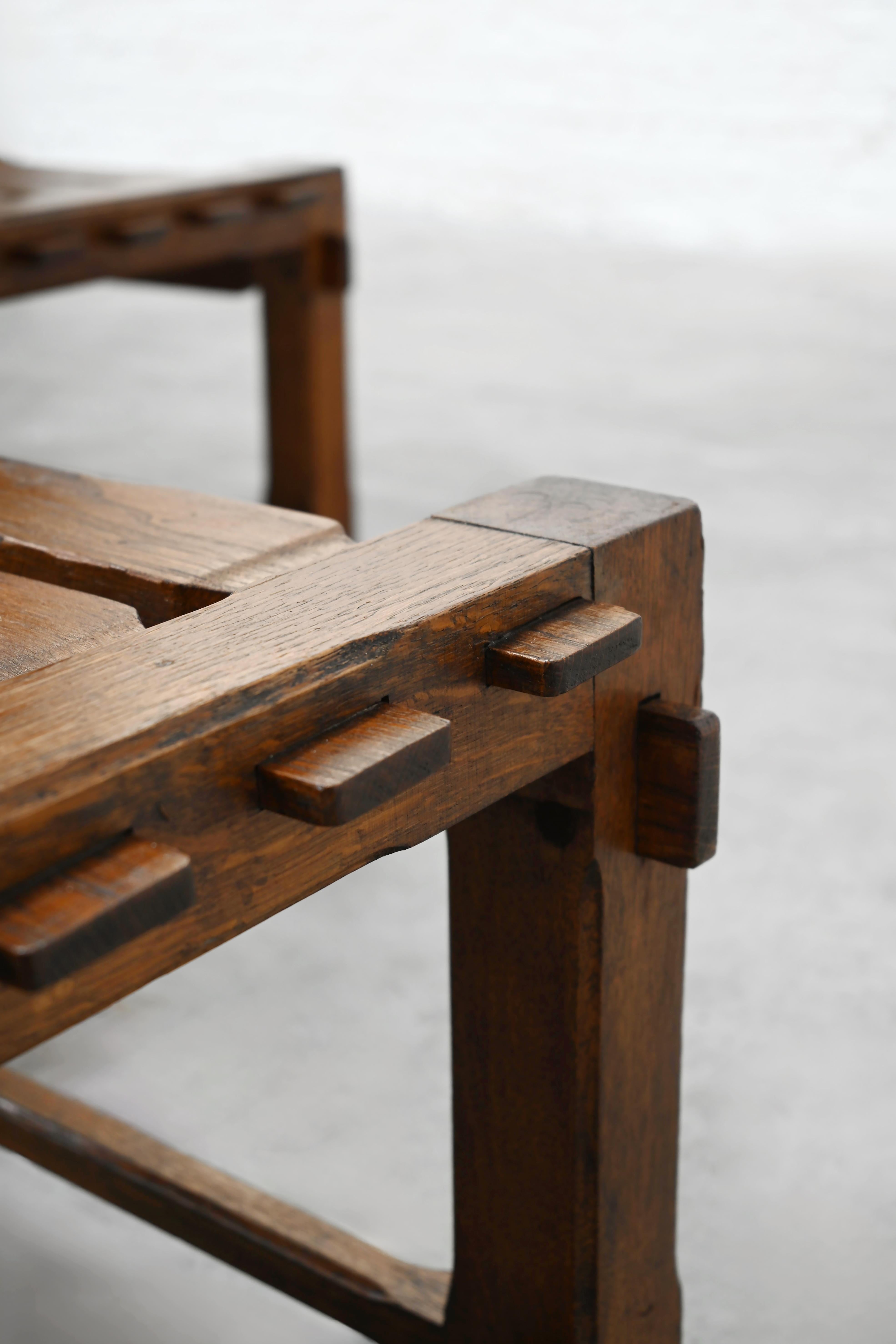 Pair of 1970s Brutalist Solid Oak Side Chairs For Sale 4