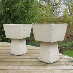 Pair of 1970s Brutalist Square Concrete Planters Midcentury