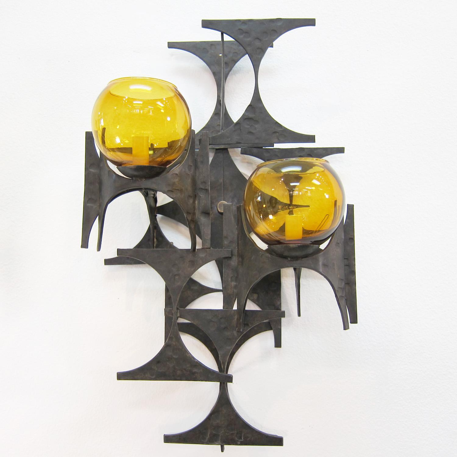 Spanish Pair of 1970s Brutalist Wall Sconces For Sale