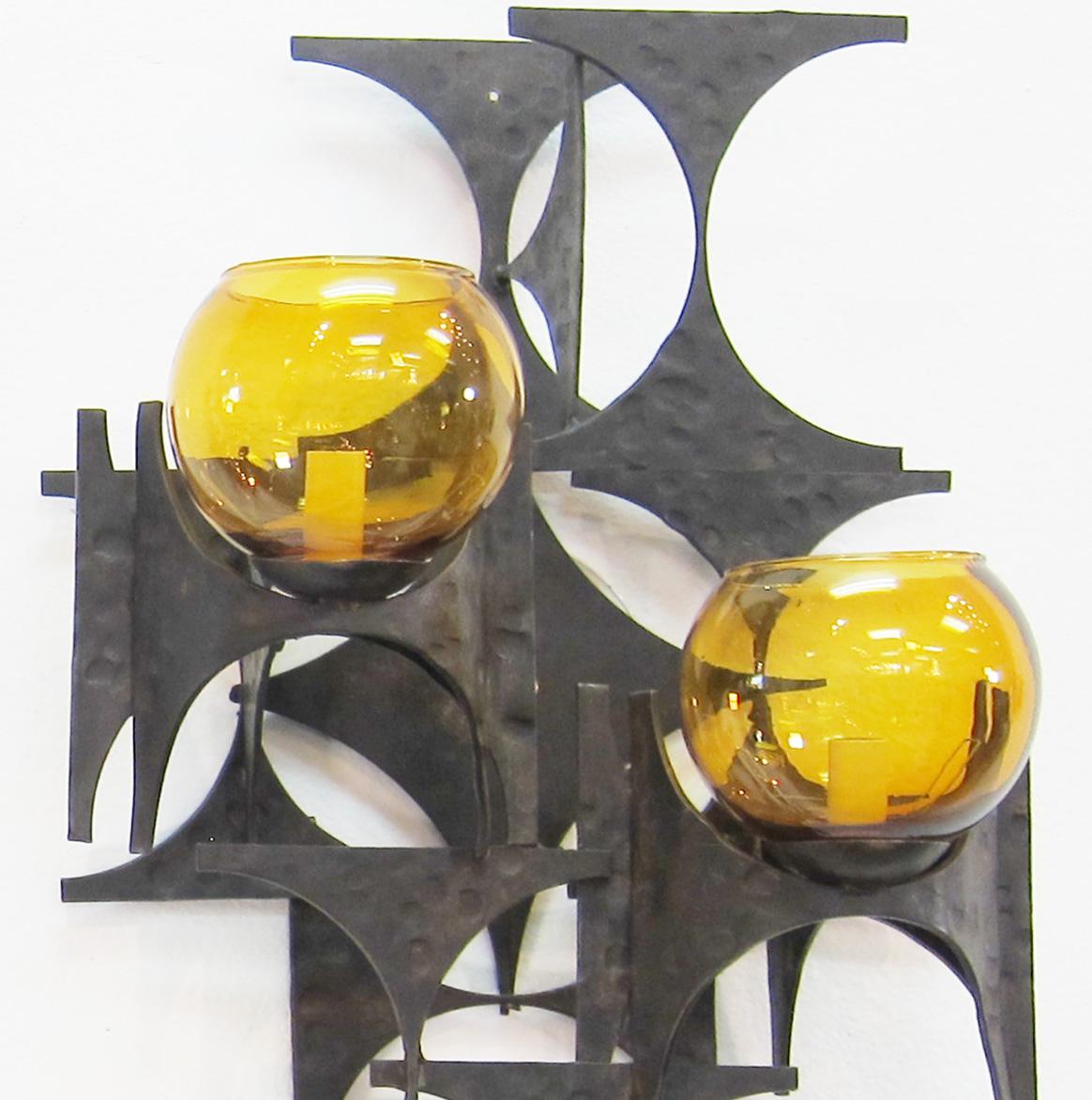 Glass Pair of 1970s Brutalist Wall Sconces For Sale