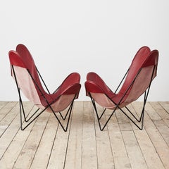 Pair of 1970s Burgundy Leather 'Butterfly' Chairs