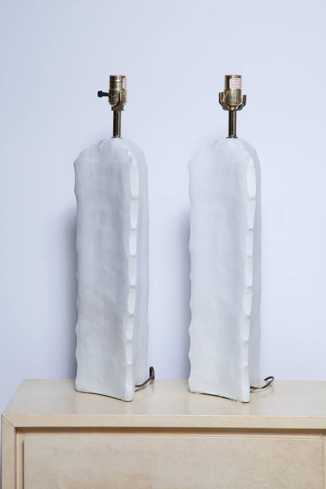 Organic Modern Pair of 1970s Cactus Form Plaster Lamps