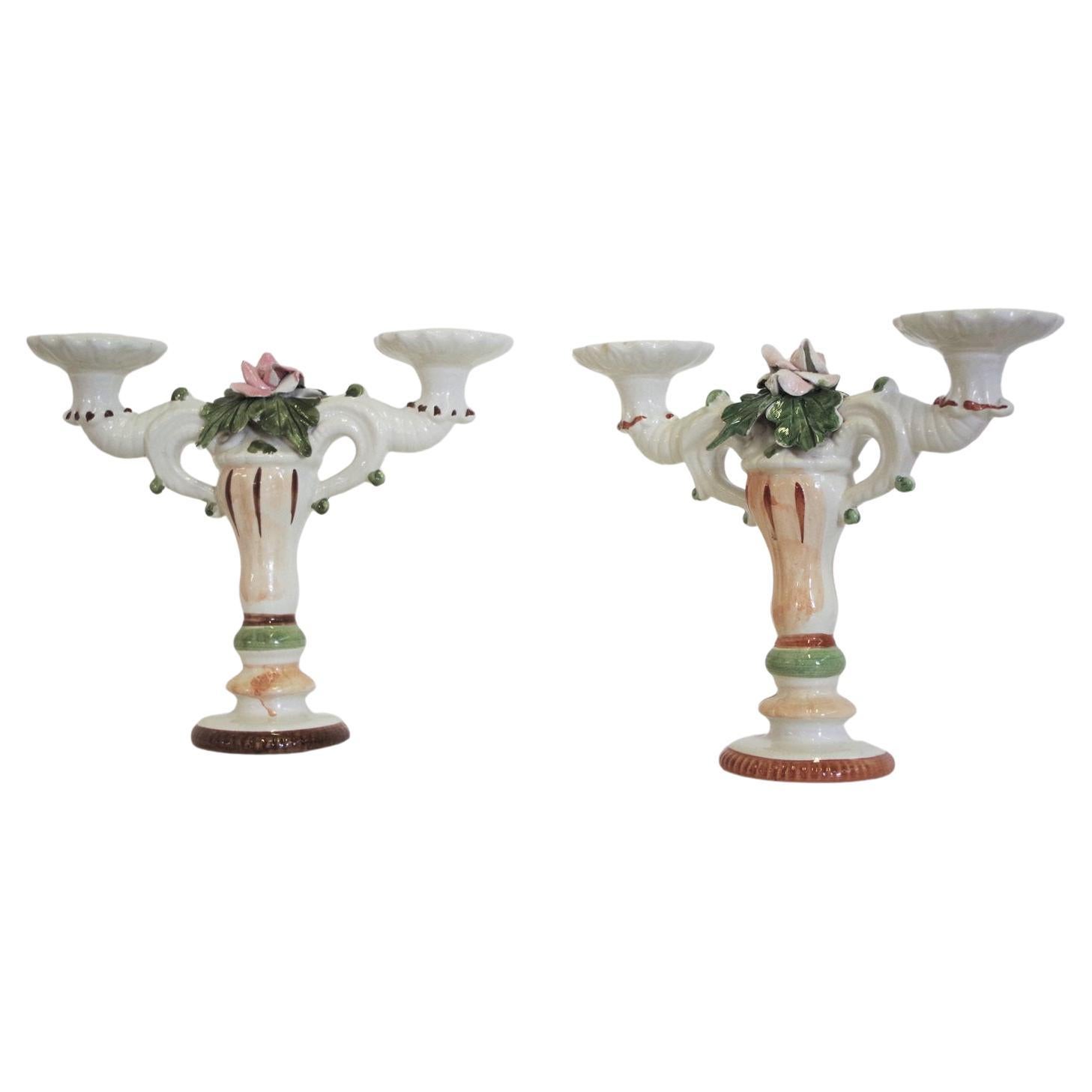 Pair of 1970s Ceramic Bassano Candelabras - Italian Vintage Charm