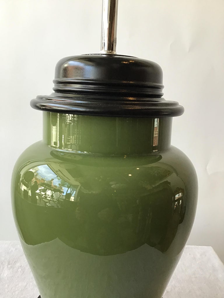 Pair of 1970s Ceramic Olive Green Ginger Jar Table Lamps at 1stDibs