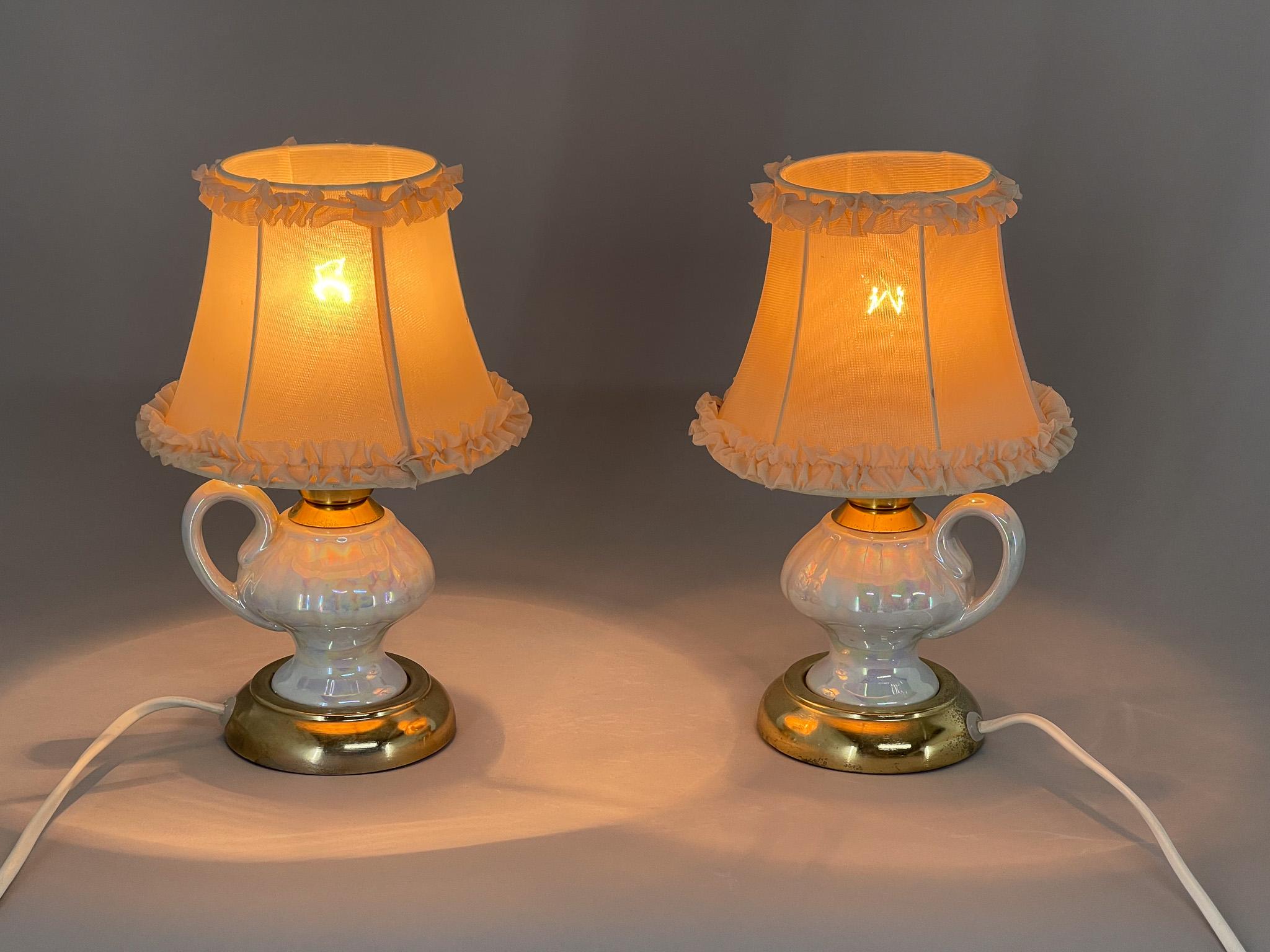 Pair of 1970s Ceramic Table or Bedside Lamps In Good Condition For Sale In Praha, CZ