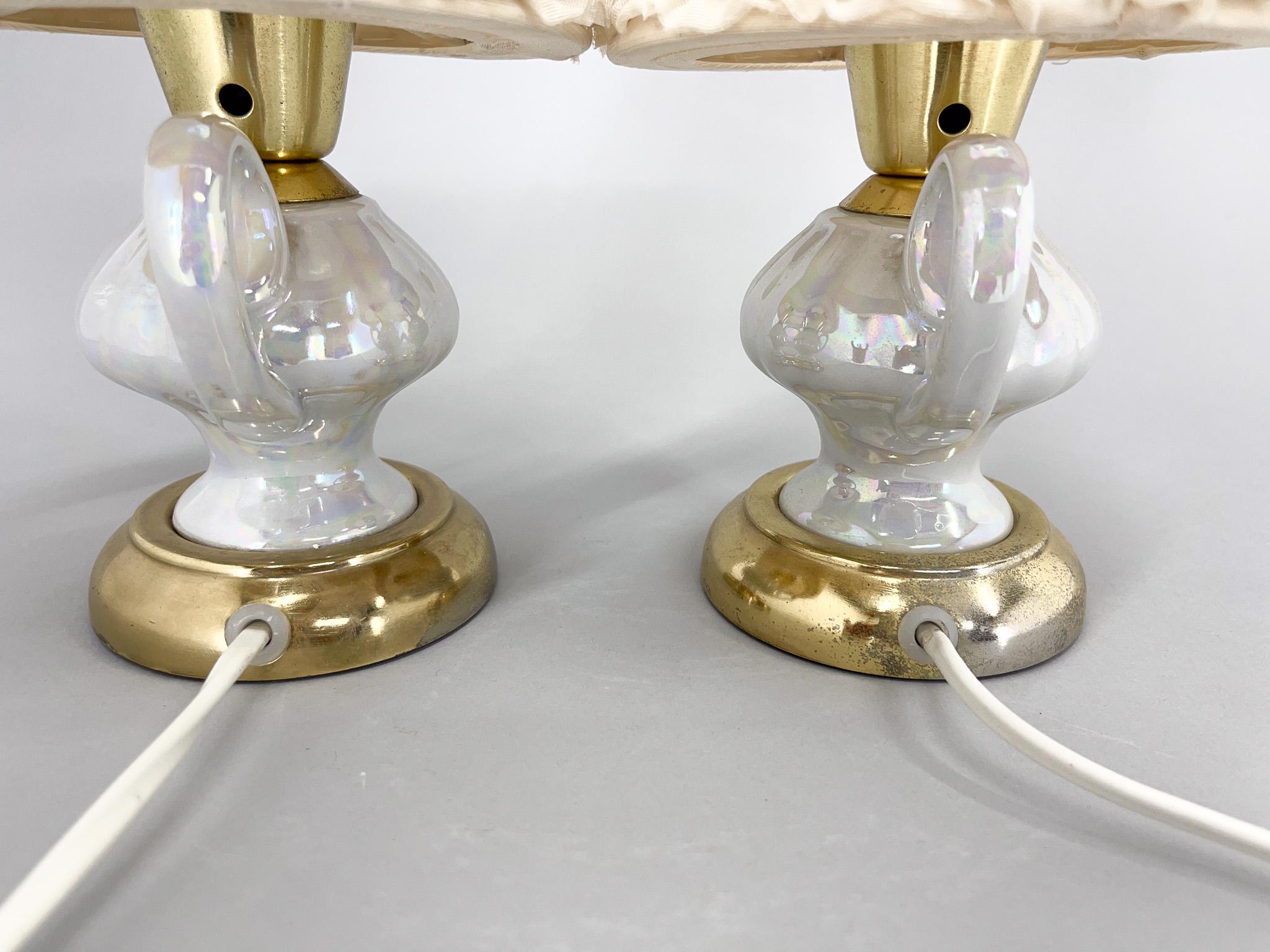 Metal Pair of 1970s Ceramic Table or Bedside Lamps For Sale