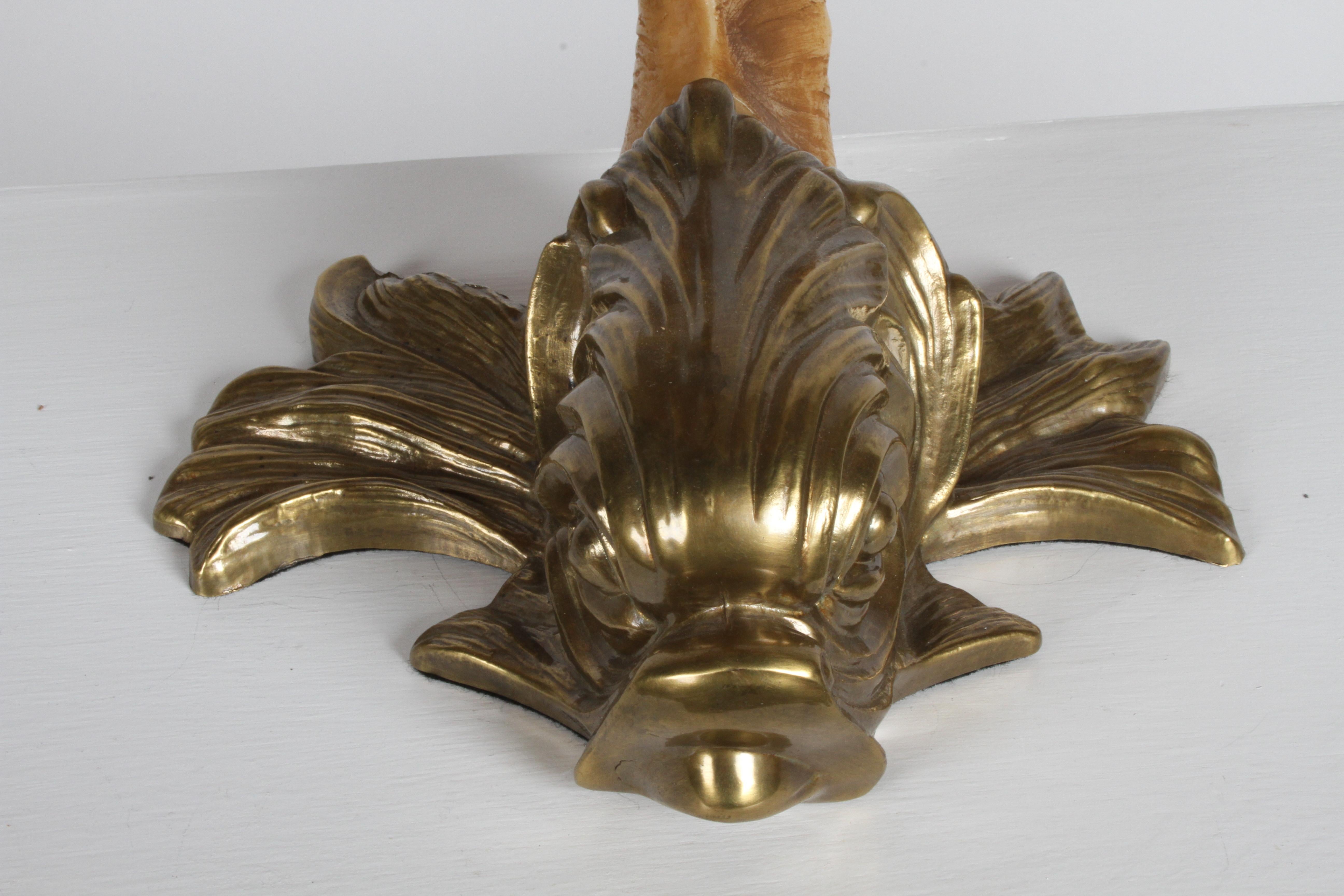 American Pair of 1970s Chapman Brass and Faux Ram Horn Koi Fish Sculptures or Bookends