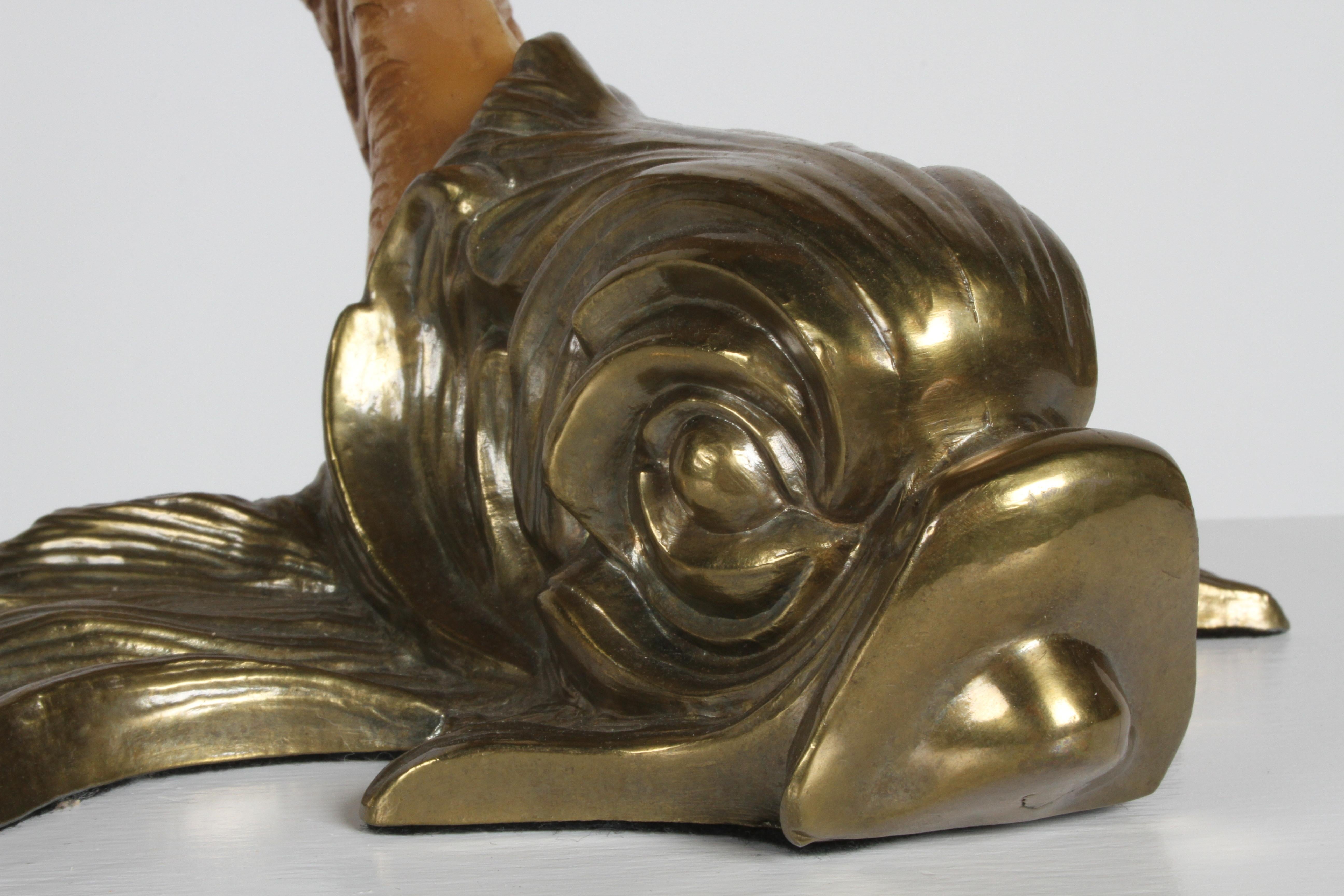 Pair of 1970s Chapman Brass and Faux Ram Horn Koi Fish Sculptures or Bookends 1
