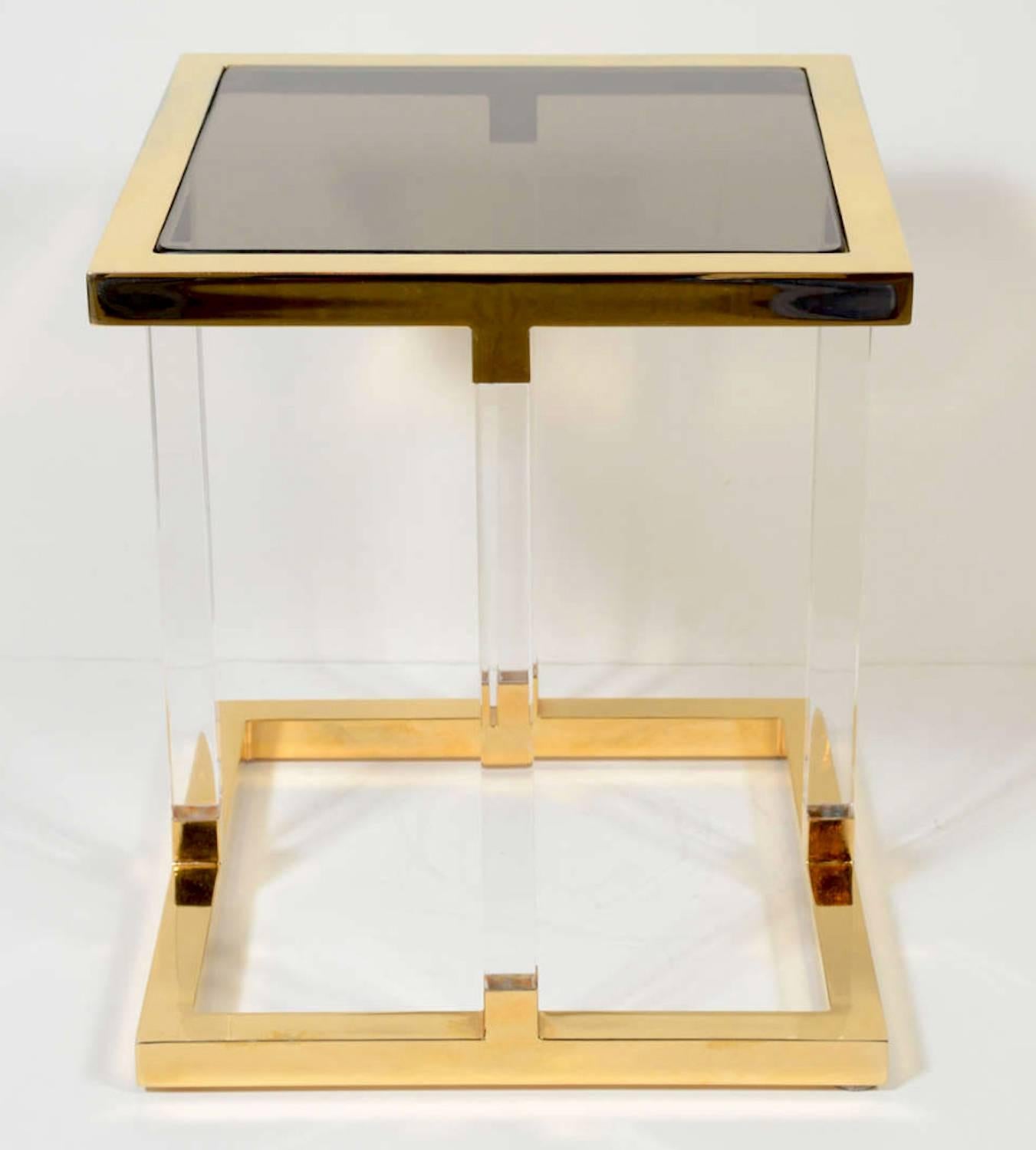 Mid-Century Modern Pair of 1970s Charles Hollis Jones Brass and Lucite Side Table