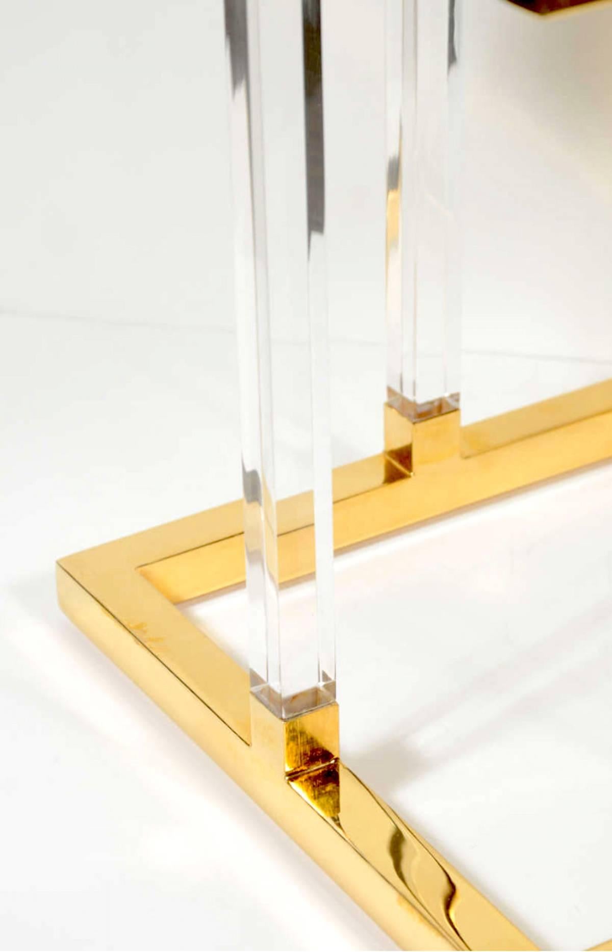 Polished Pair of 1970s Charles Hollis Jones Brass and Lucite Side Table