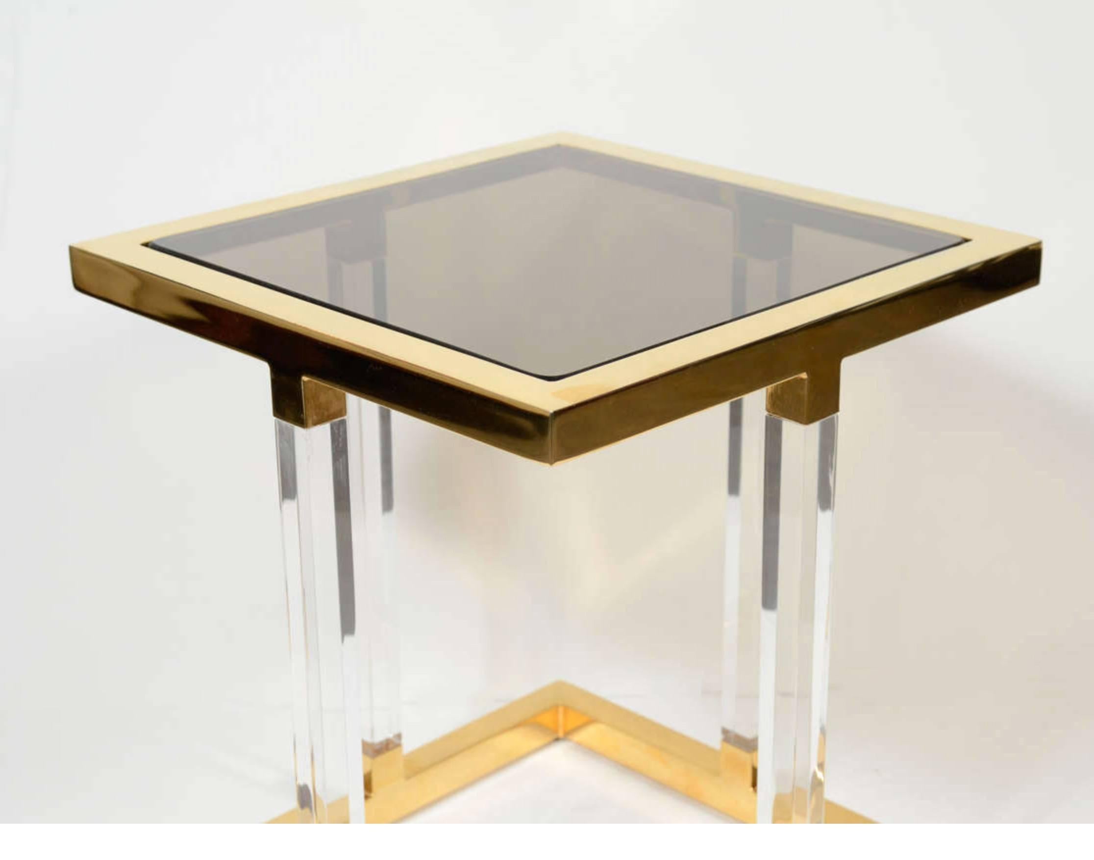 Pair of 1970s Charles Hollis Jones Brass and Lucite Side Table In Good Condition In Stamford, CT