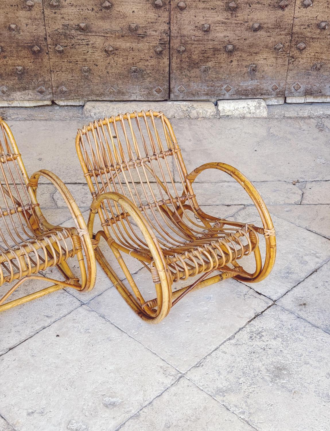 Pair of 1970s Children's Wicker Rocking chairs For Sale 1